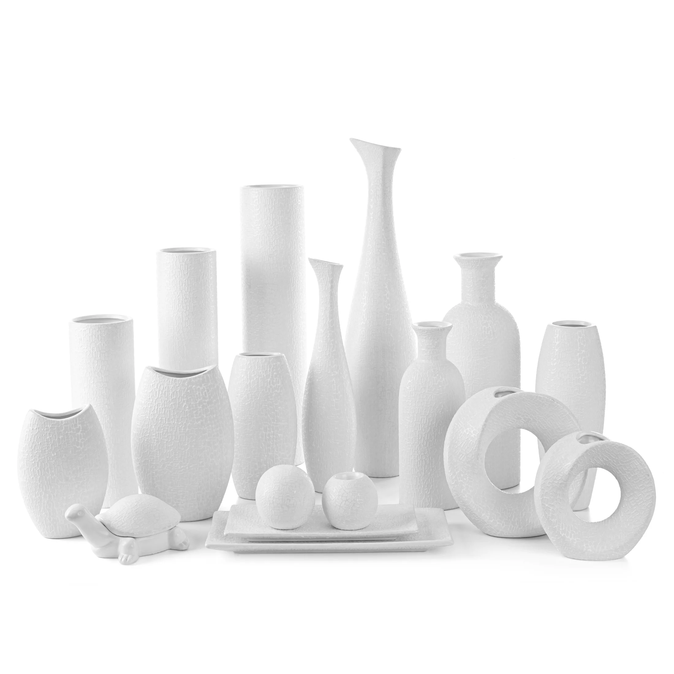 Wazon ceramiczny biały z drobnym wzorem 13x9x25 cm RISO