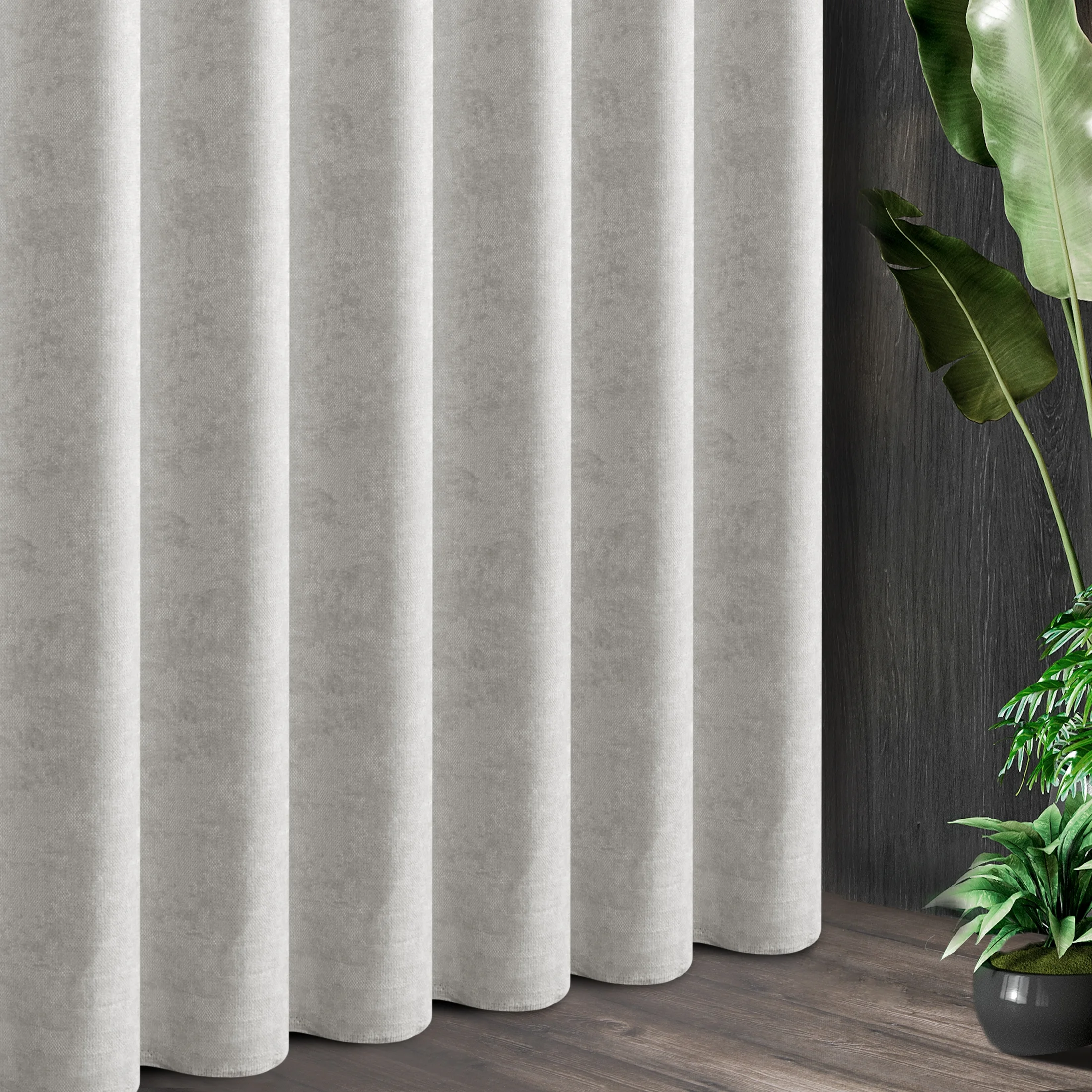 Tkanina zasłonowa szenilowa z strukturalnym splotem i efektem przecierki z kolekcji Pierre Cardin