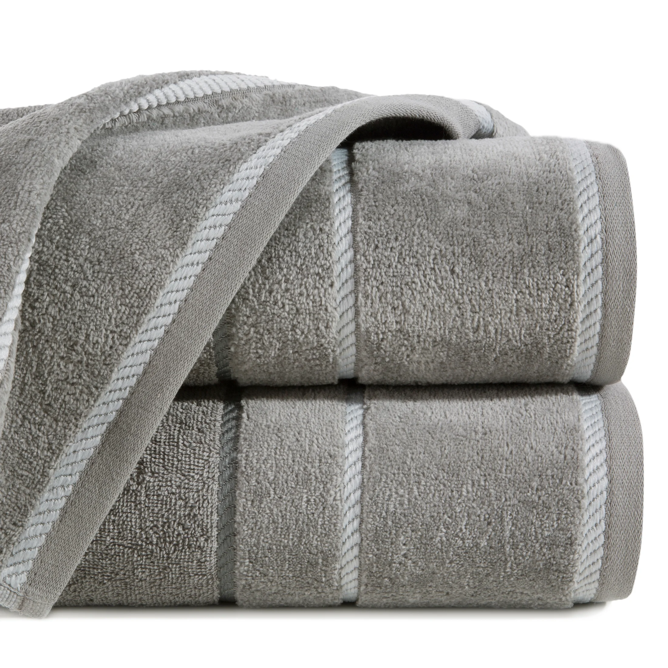 Ręcznik kąpielowy 70x140 cm bawełniany kolor stalowy z welwetową bordiurą i kontrastującymi paseczkami 500 g/m2 NEL