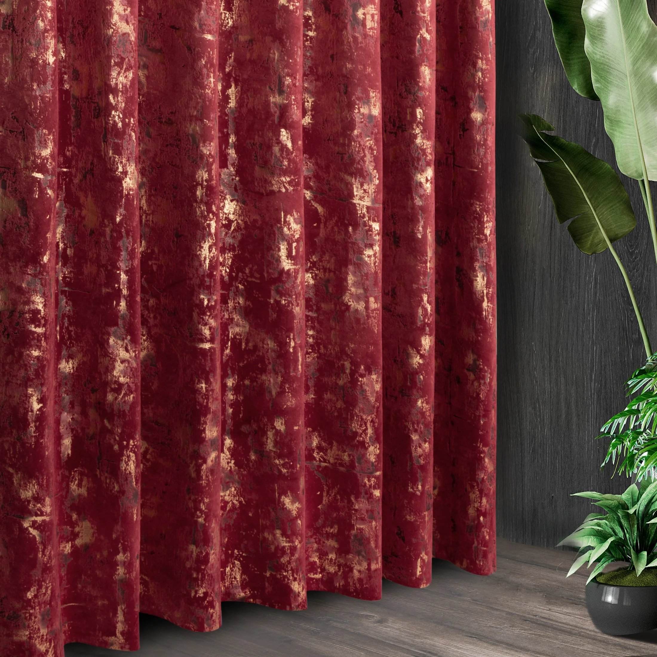 Tkanina zasłonowa z welwetu zdobiona przecieranym błyszczącym nadrukiem