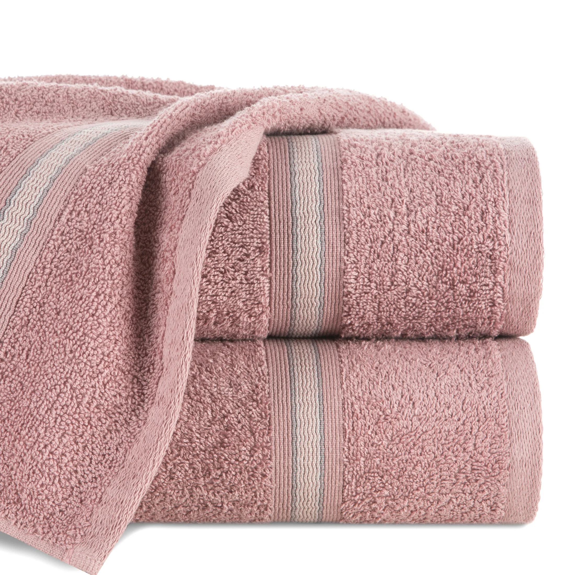 Ręcznik kąpielowy 70x140 cm bawełniany kolor pudrowy w kontrastujące pasy 500 g/m2 TRIS