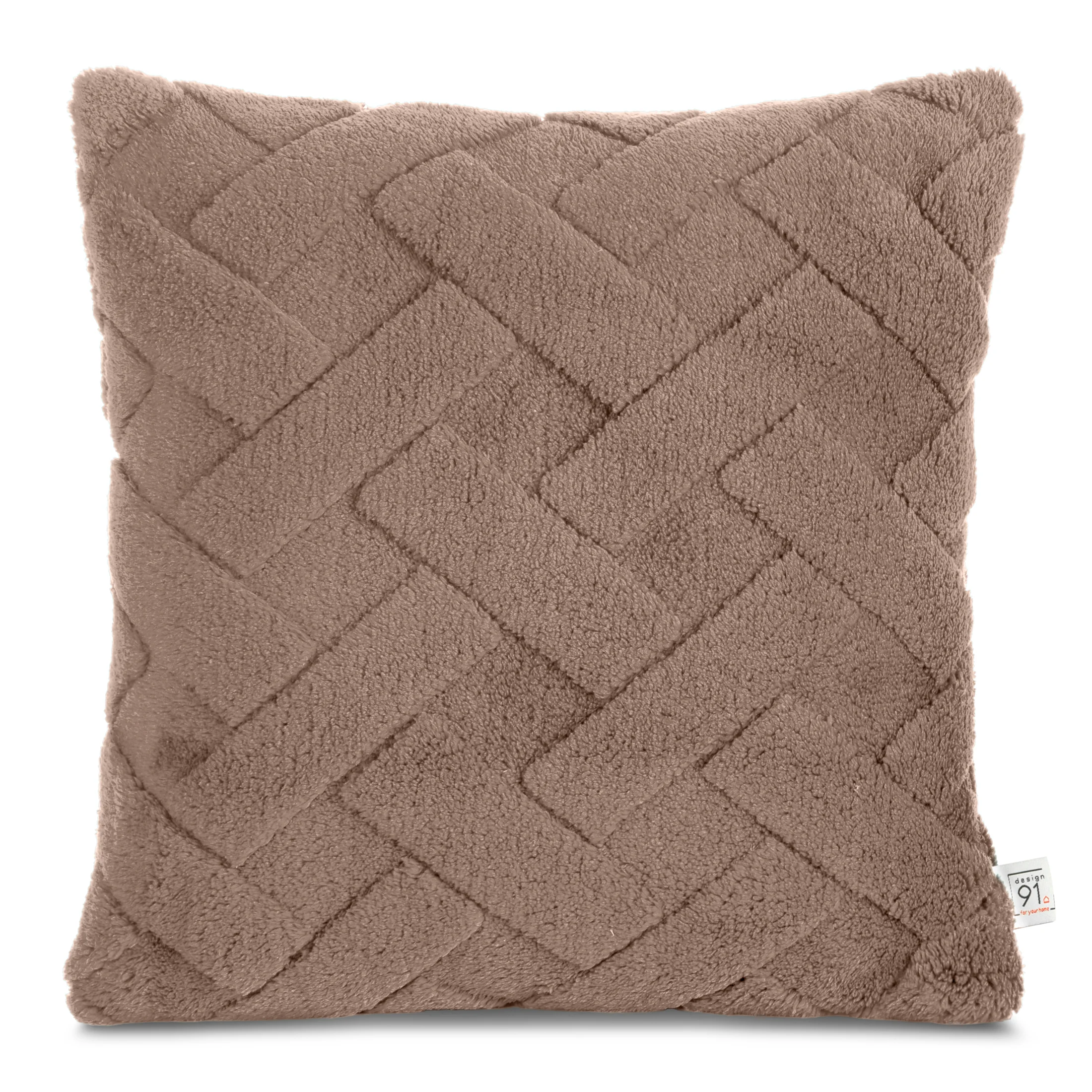 Poszewka na poduszkę 45x45 cm ciemnobeżowa z miękkiego pluszu zdobiona wypukłym wzorem CARO DESIGN 91 | eurofirany