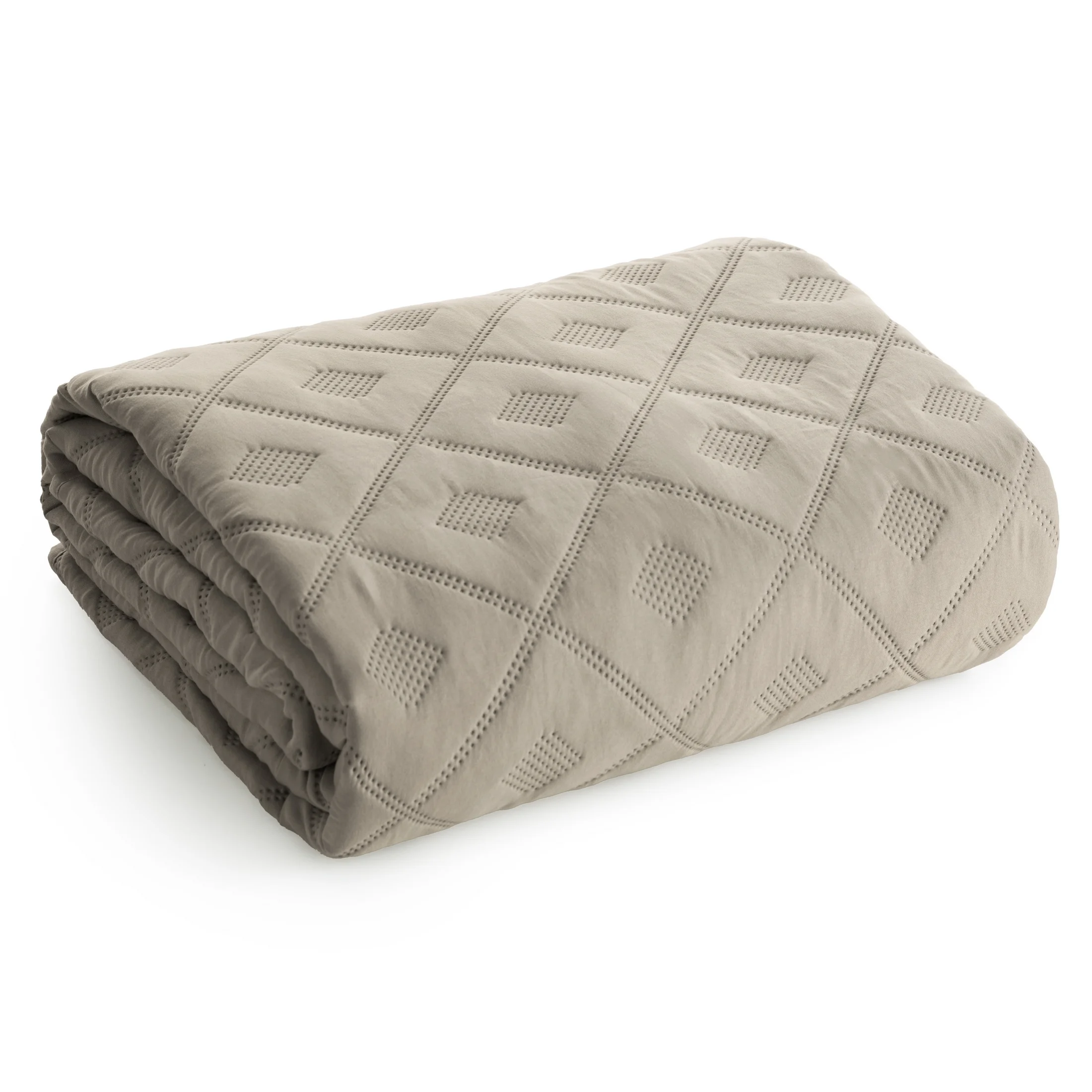 Narzuta ciemnobeżowa 200x220 cm z geometrycznym wzorem wykonana techniką hot press ALARA 6 Design 91