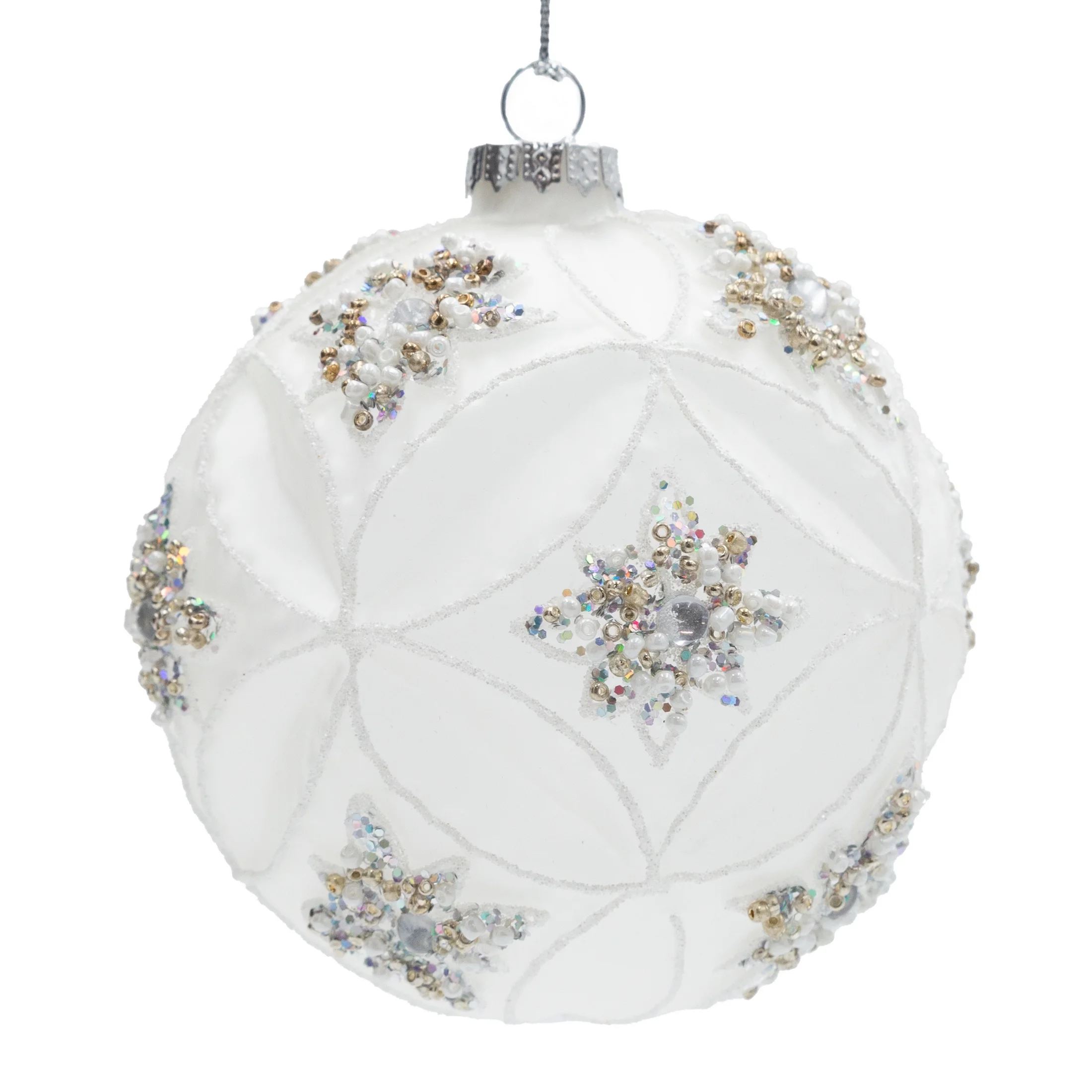 Szklana bombka choinkowa ręcznie zdobiona lśniącymi kryształkami | eurofirany