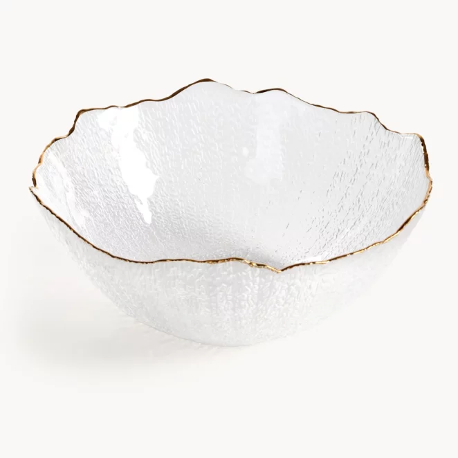 Misa szklana biało, złota o ozdobnym tłoczonym wzorze 25x11 cm TAMARA