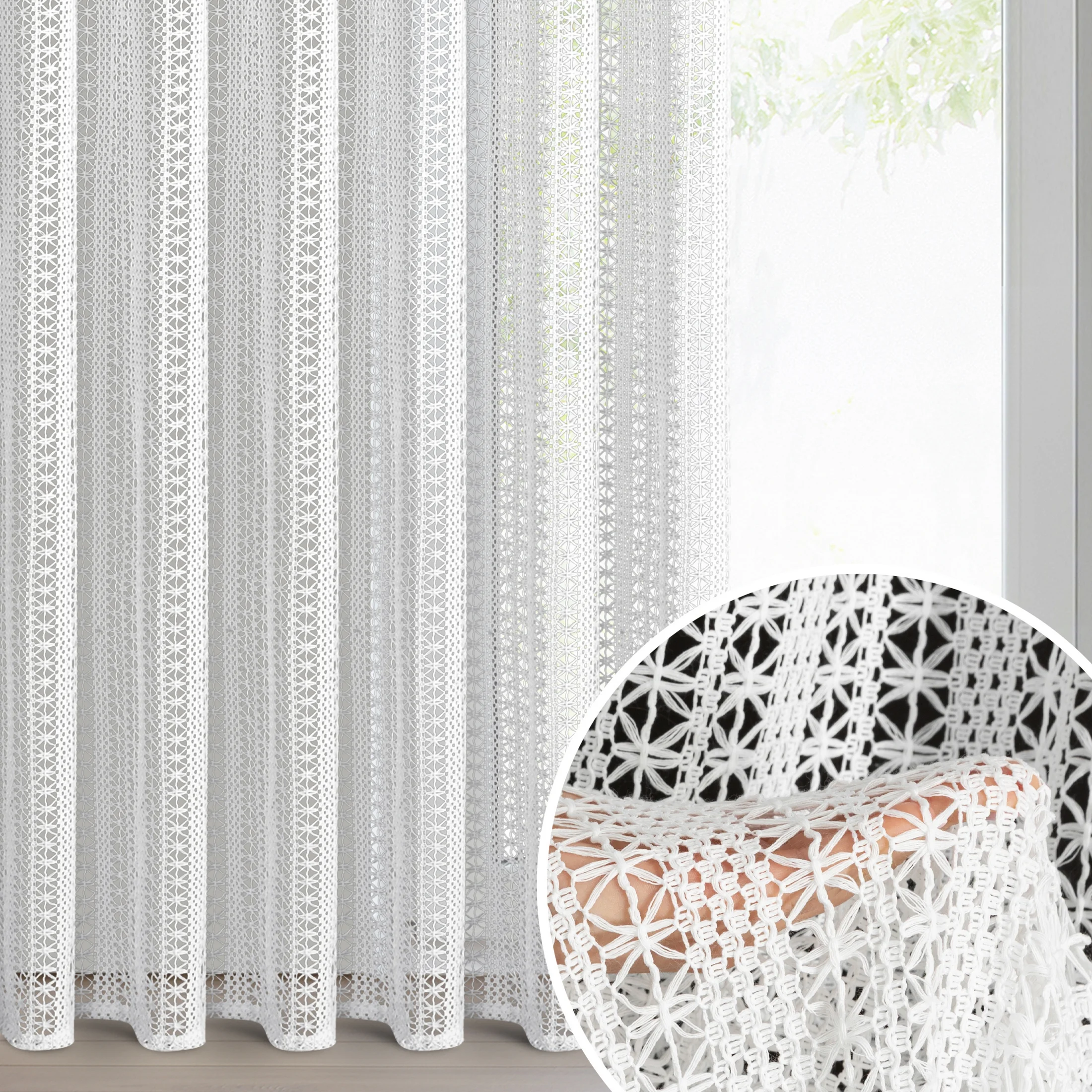 Zasłona biała z siateczki o ozdobnym splocie 140x270 cm taśma - BONITA | eurofirany
