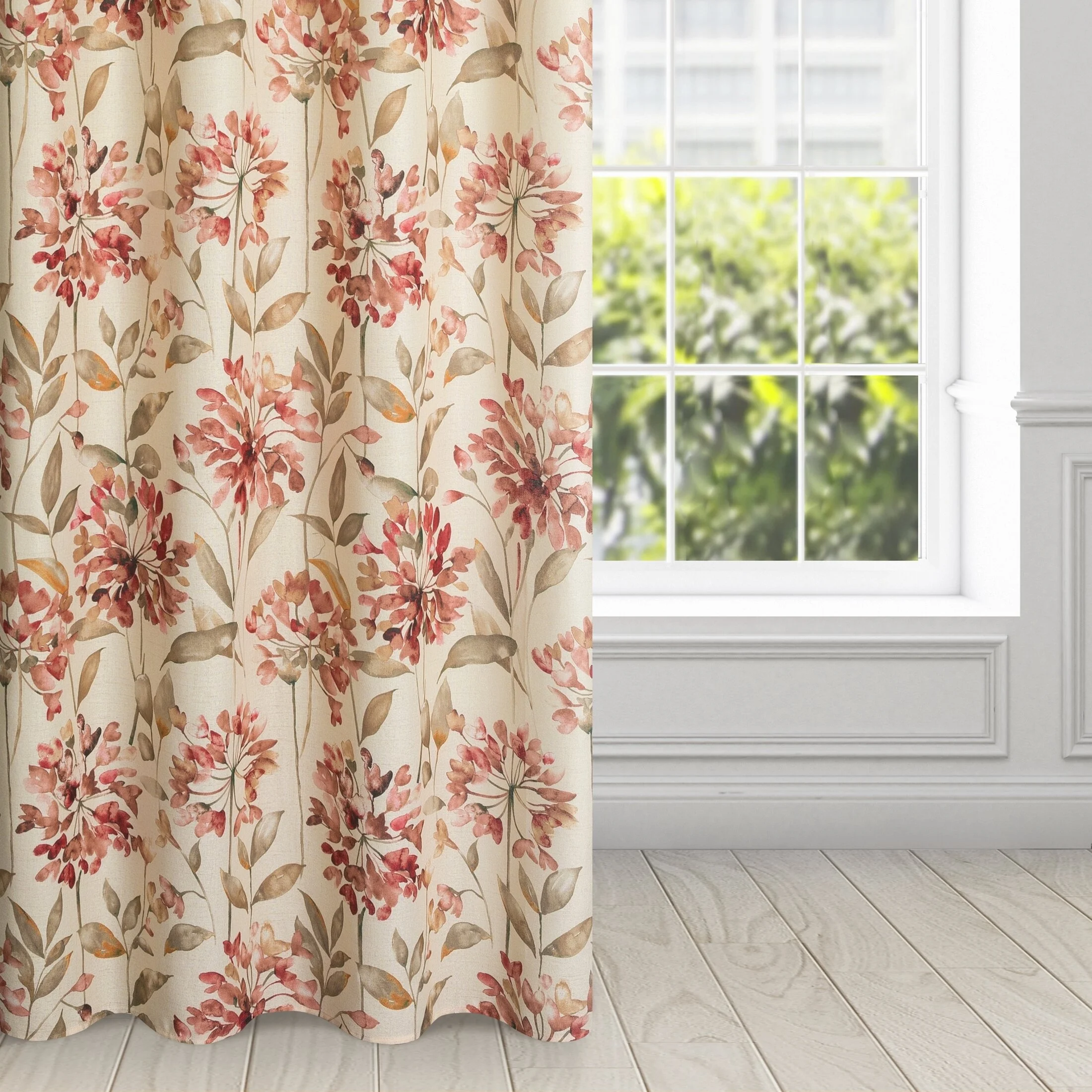 Zasłona naturalno, różowa ze wzorem kwiatowym, w stylu eko 140x250 cm przelotka - JENNY | eurofirany