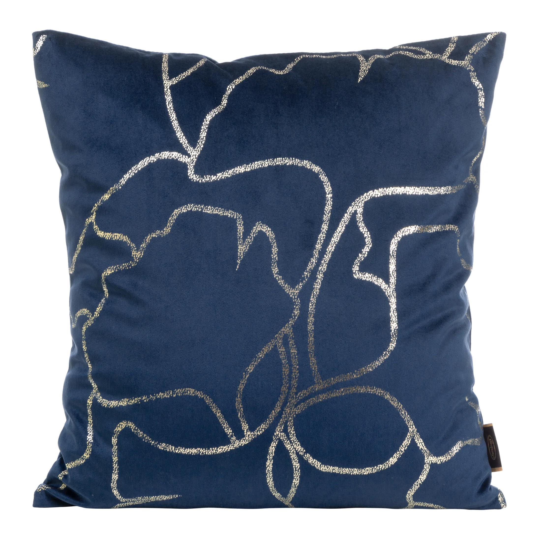 Poszewka na poduszkę 45x45 cm welwetowa granatowa z błyszczącym nadrukiem liści miłorzębu BLINK 35 | eurofirany