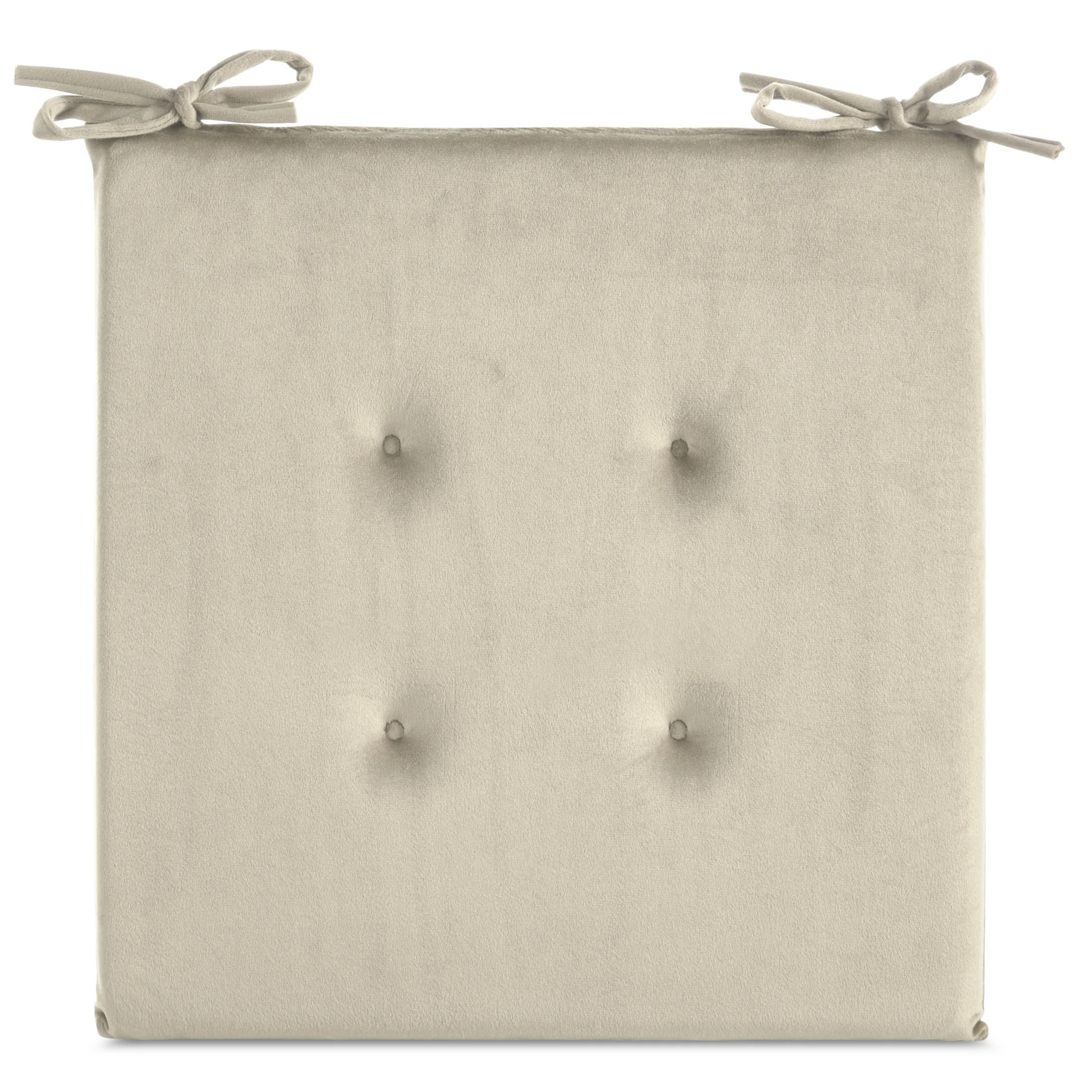 Poduszka na krzesło 40 x 40 x 3 cm welwetowa jasnobeżowa z ozdobnym pikowaniem i praktycznymi troczkami GAJA