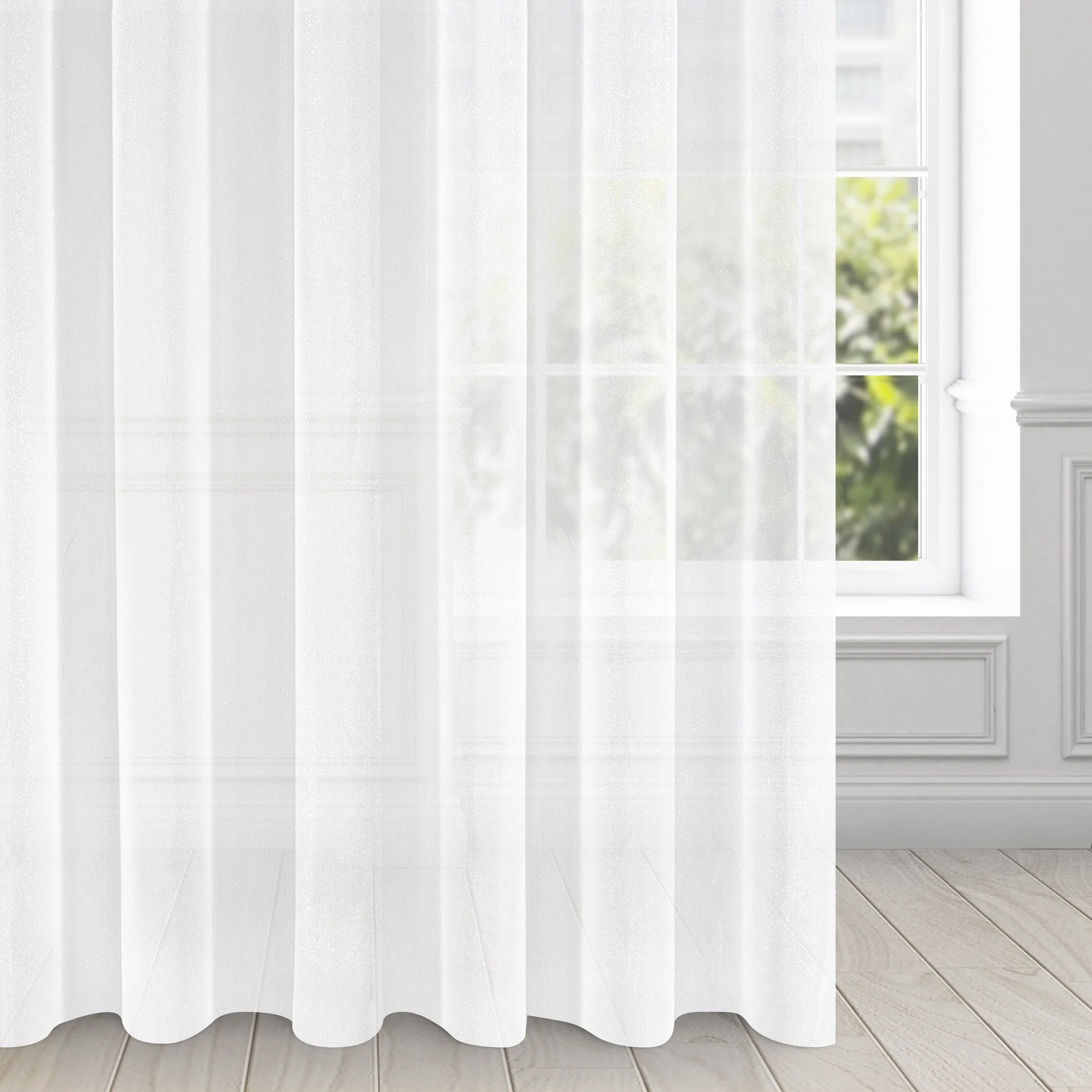 Firana biała z połyskującej siateczki z moherową nicią 350x250 cm przelotka AMARO | eurofirany