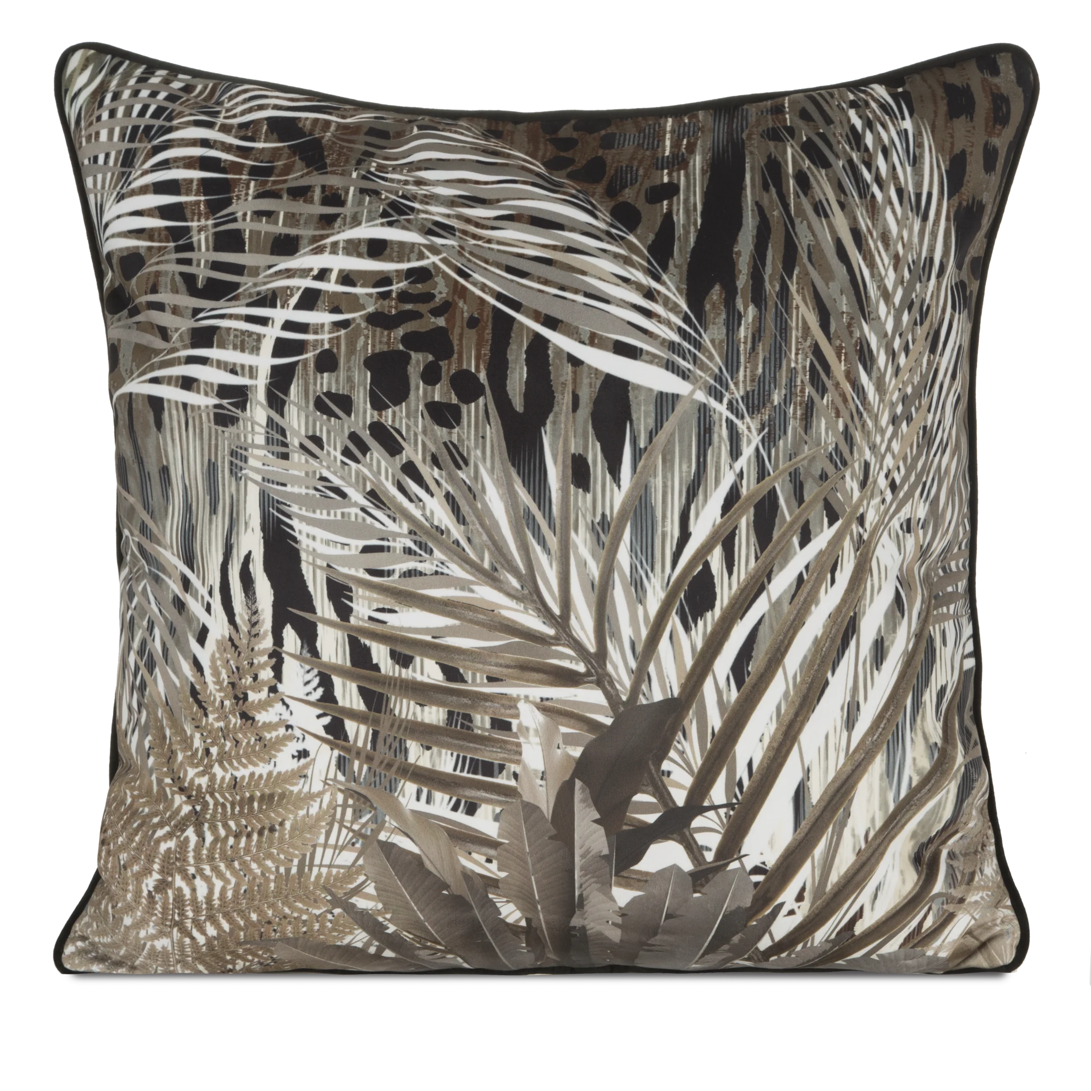 Poszewka na poduszkę 60x60 cm welwetowa czarno, brązowa z designerskim nadrukiem i wypustką na brzegach EVA 17 A Eva Minge | eurofirany