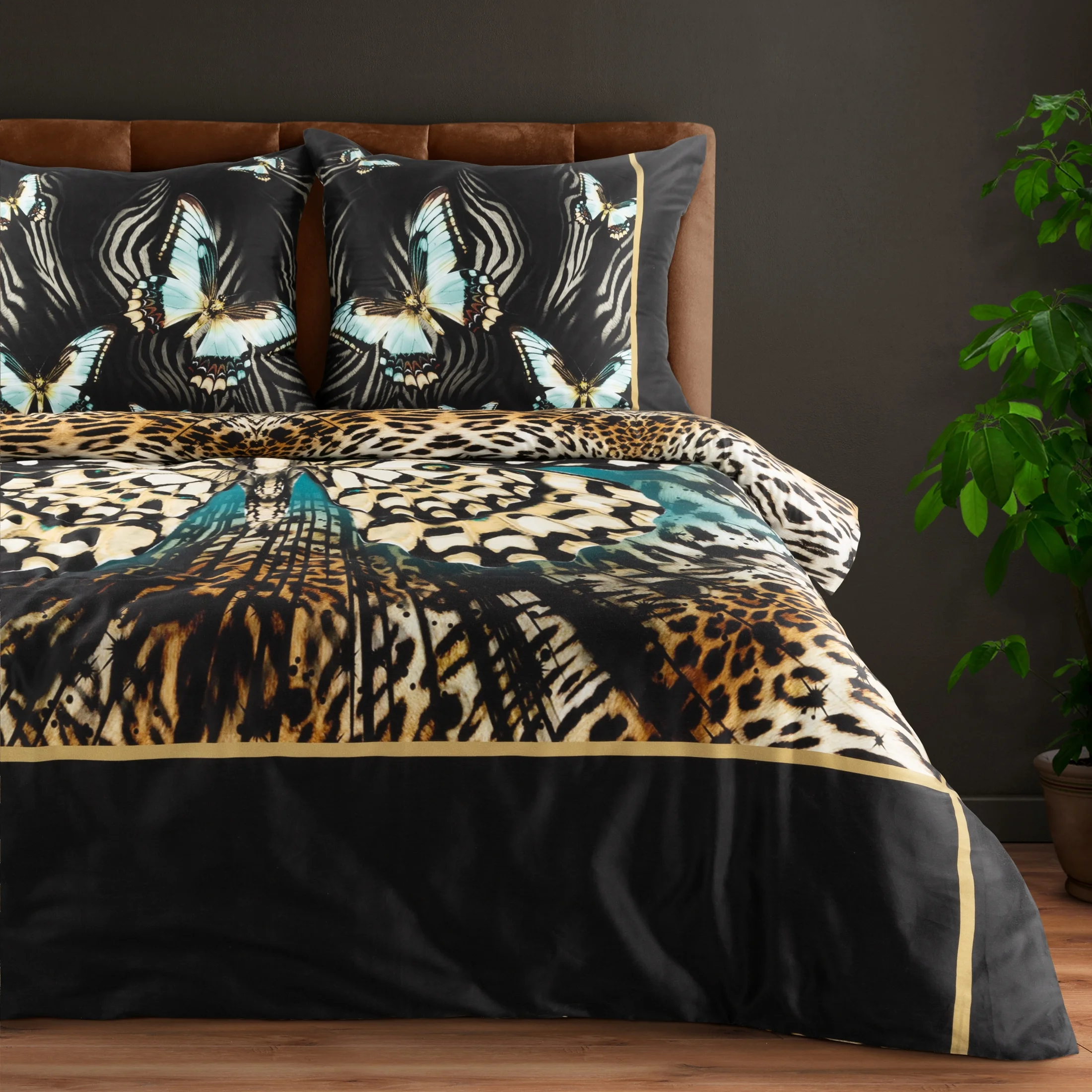 Pościel 220x200 cm z makosatyny bawełnianej kolor brązowy, czarny z designerskim wzorem EVA 15 Eva Minge | eurofirany