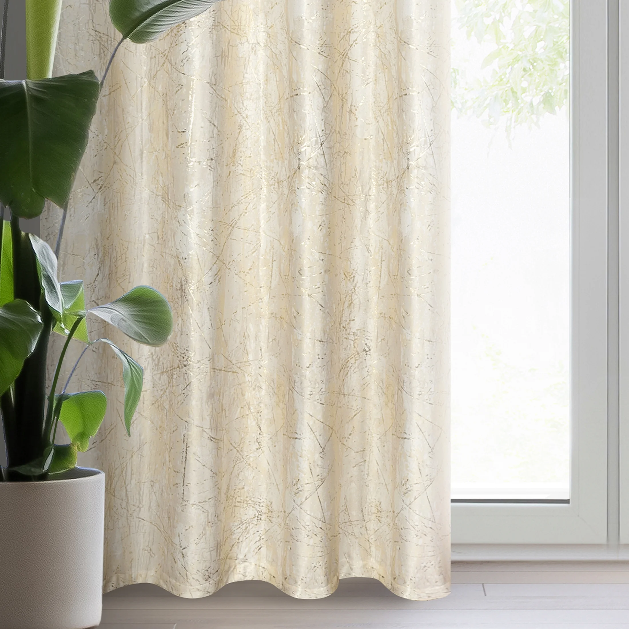 Zasłona welwetowa kremowa ze złotą przecierką 140x250 cm przelotka - MALIA | eurofirany