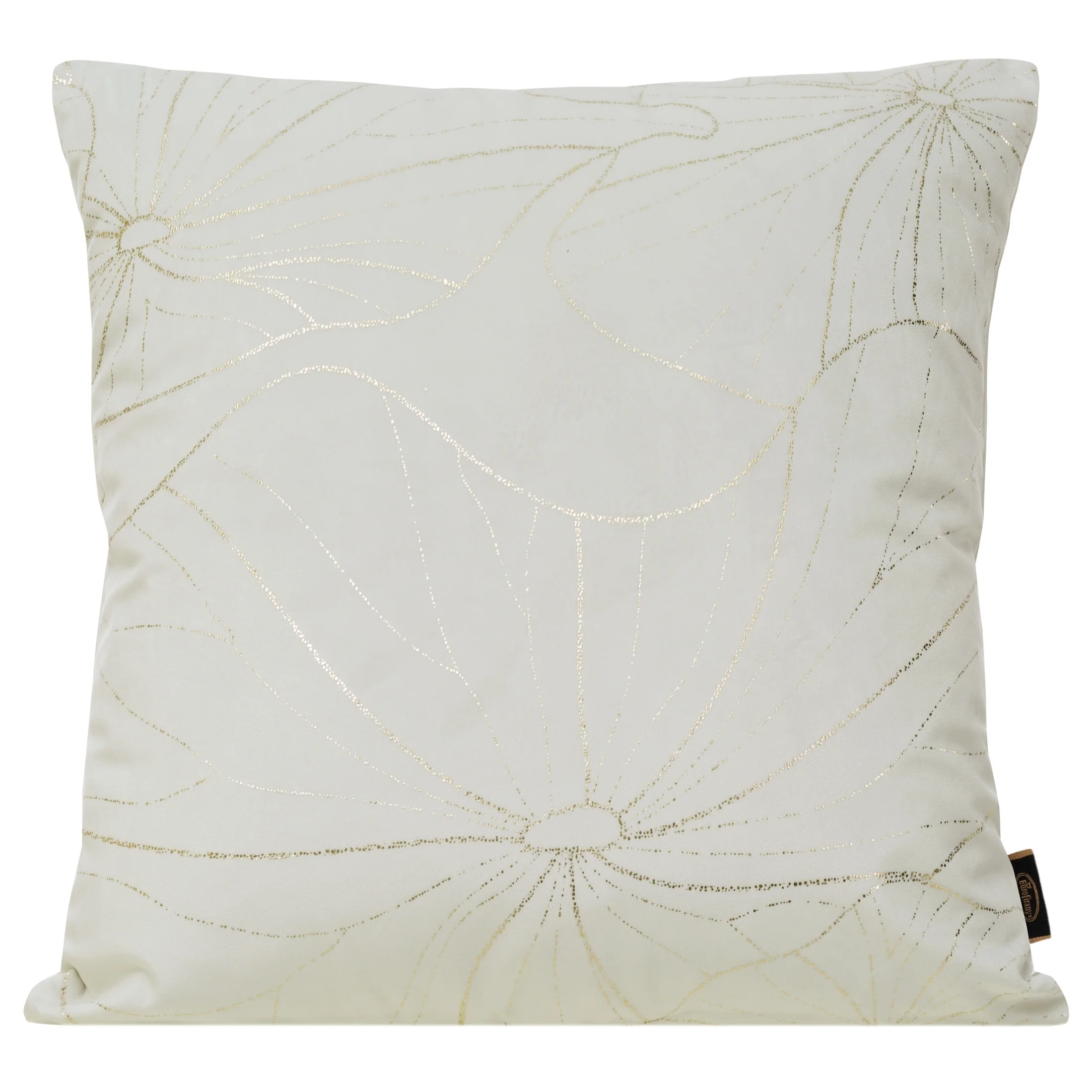 Poszewka na poduszkę 45x45 cm welwetowa biała z delikatnymi jasnozłotymi liśćmi lilii wodnej BLINK 25 | eurofirany