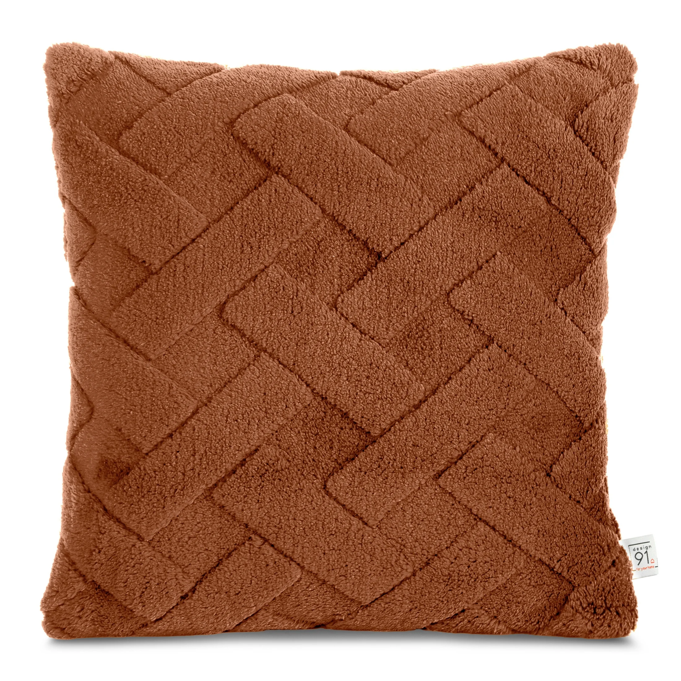 Poszewka na poduszkę 45x45 cm ceglasta z miękkiego pluszu zdobiona wypukłym wzorem CARO DESIGN 91 | eurofirany
