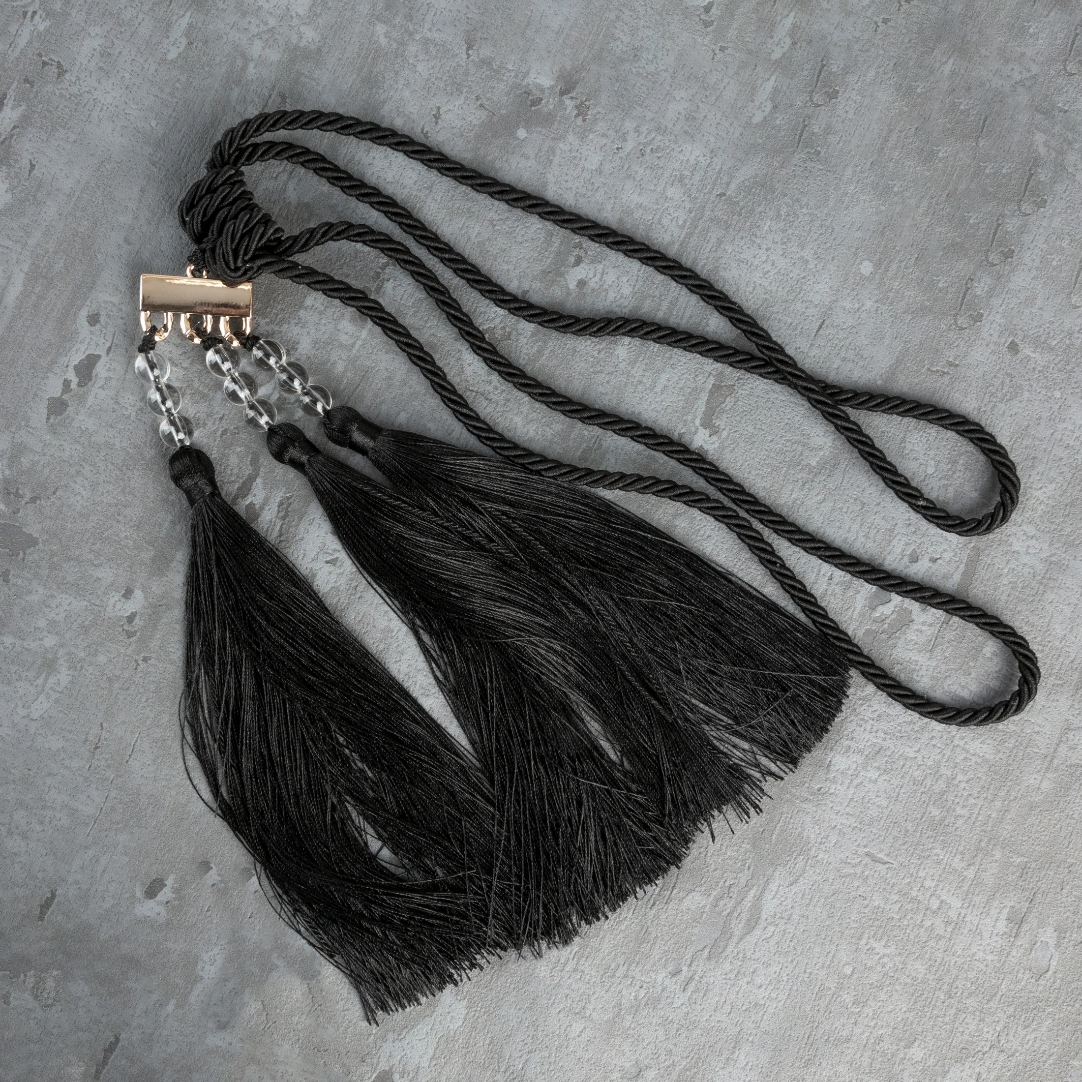 Dekoracyjny sznur do zasłon NORA upinacz z trzema chwostami i koralikami