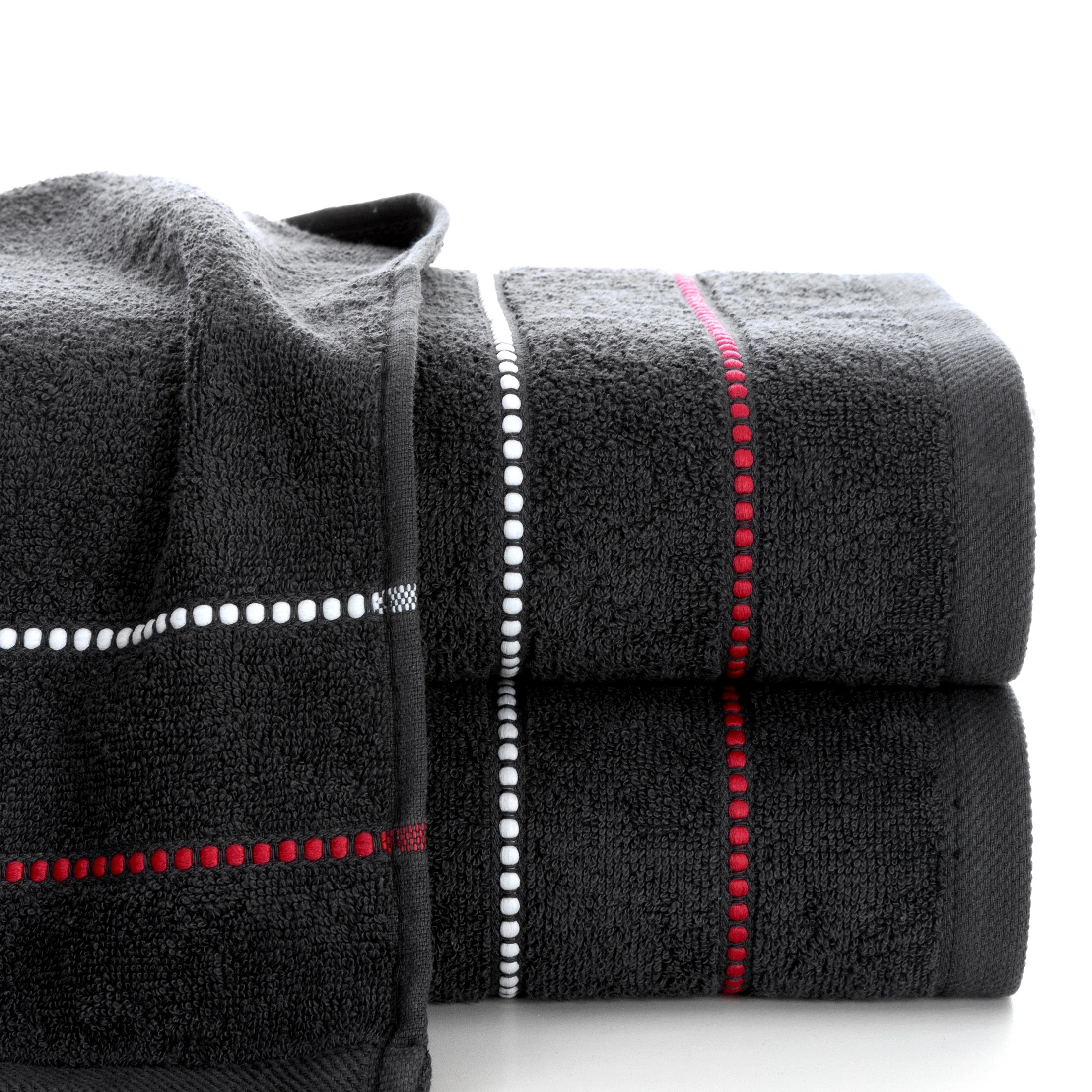 Ręcznik do rąk 30x50 cm bawełniany kolor czarny z kontrastującymi paseczkami 500 g/m2 SUZI