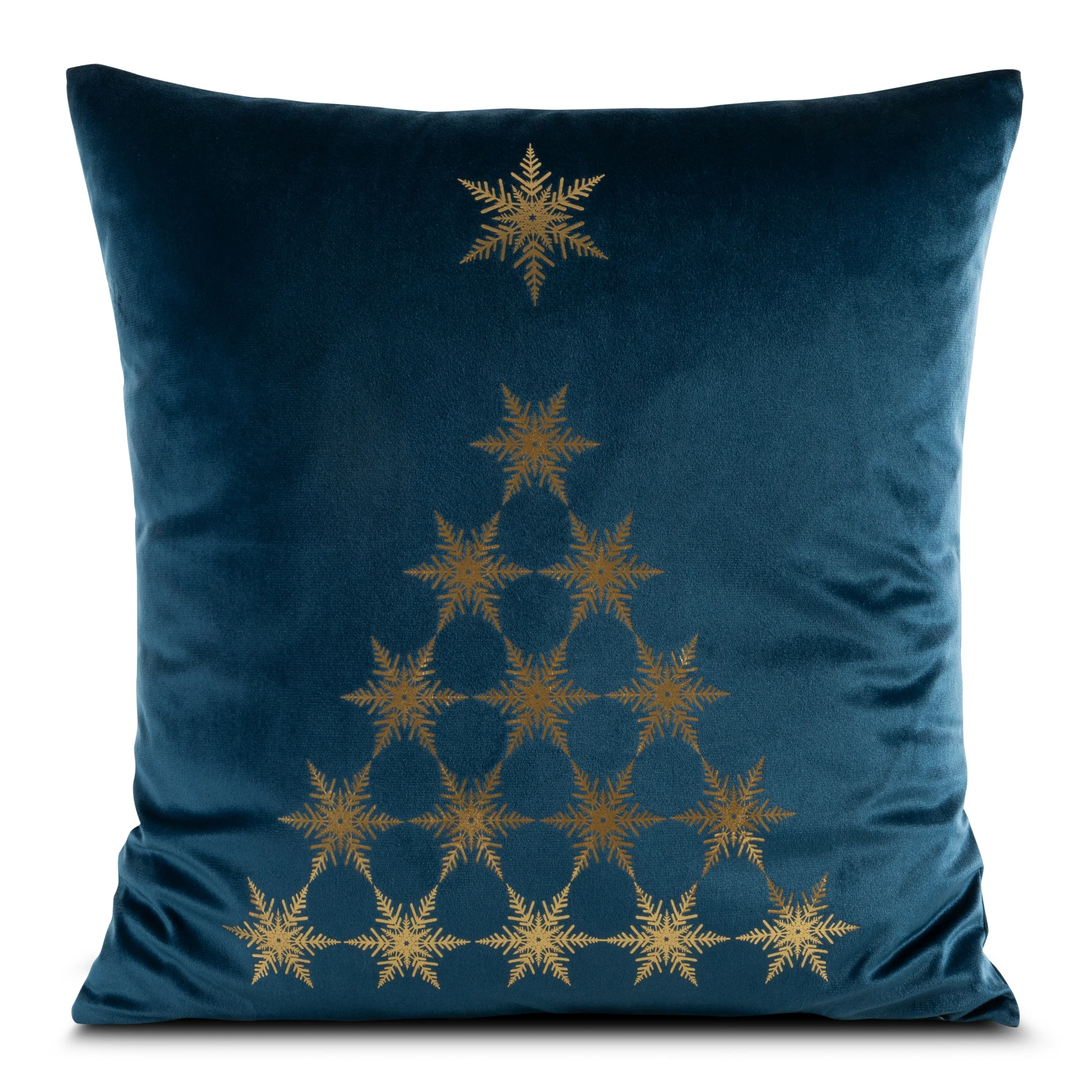 Poszewka na poduszkę 45x45 cm welwetowa, granatowo złota zdobiona złotym nadrukiem JOY |
