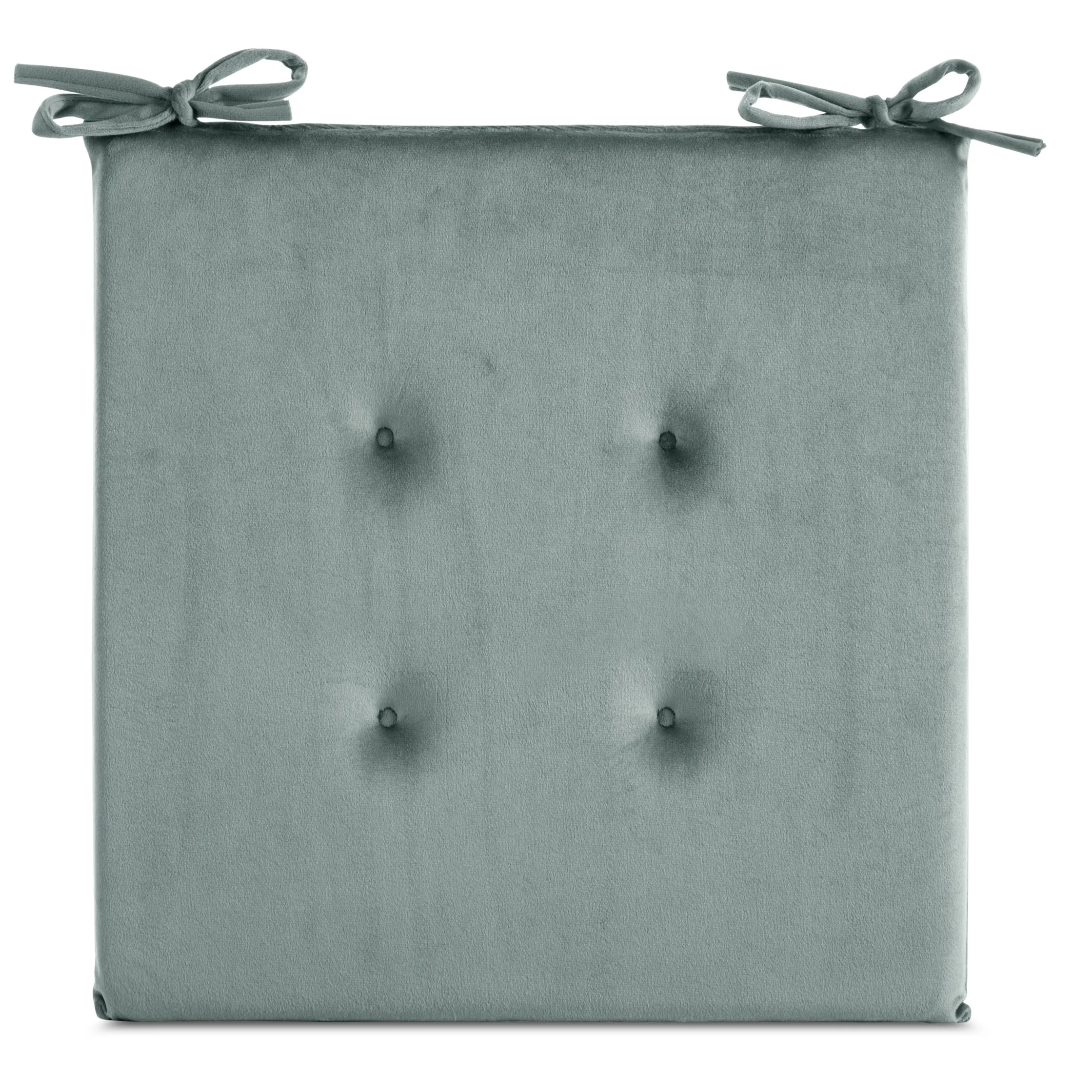 Poduszka na krzesło 40 x 40 x 3 cm welwetowa ciemnomiętowa z ozdobnym pikowaniem i praktycznymi troczkami GAJA