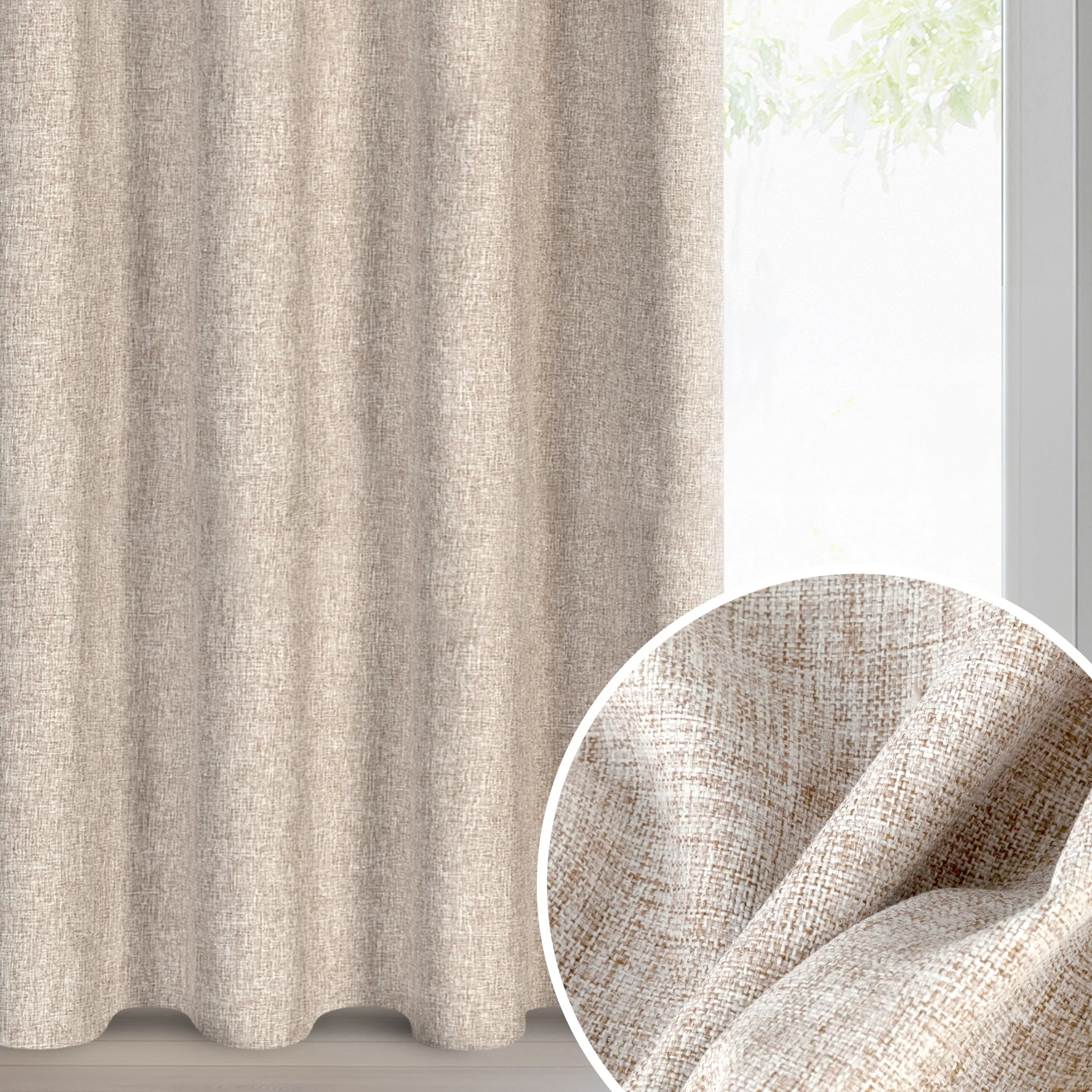 Zasłona beżowa z matowej tkaniny z efektem melanżu 140x250 cm przelotka - ADELINA | eurofirany