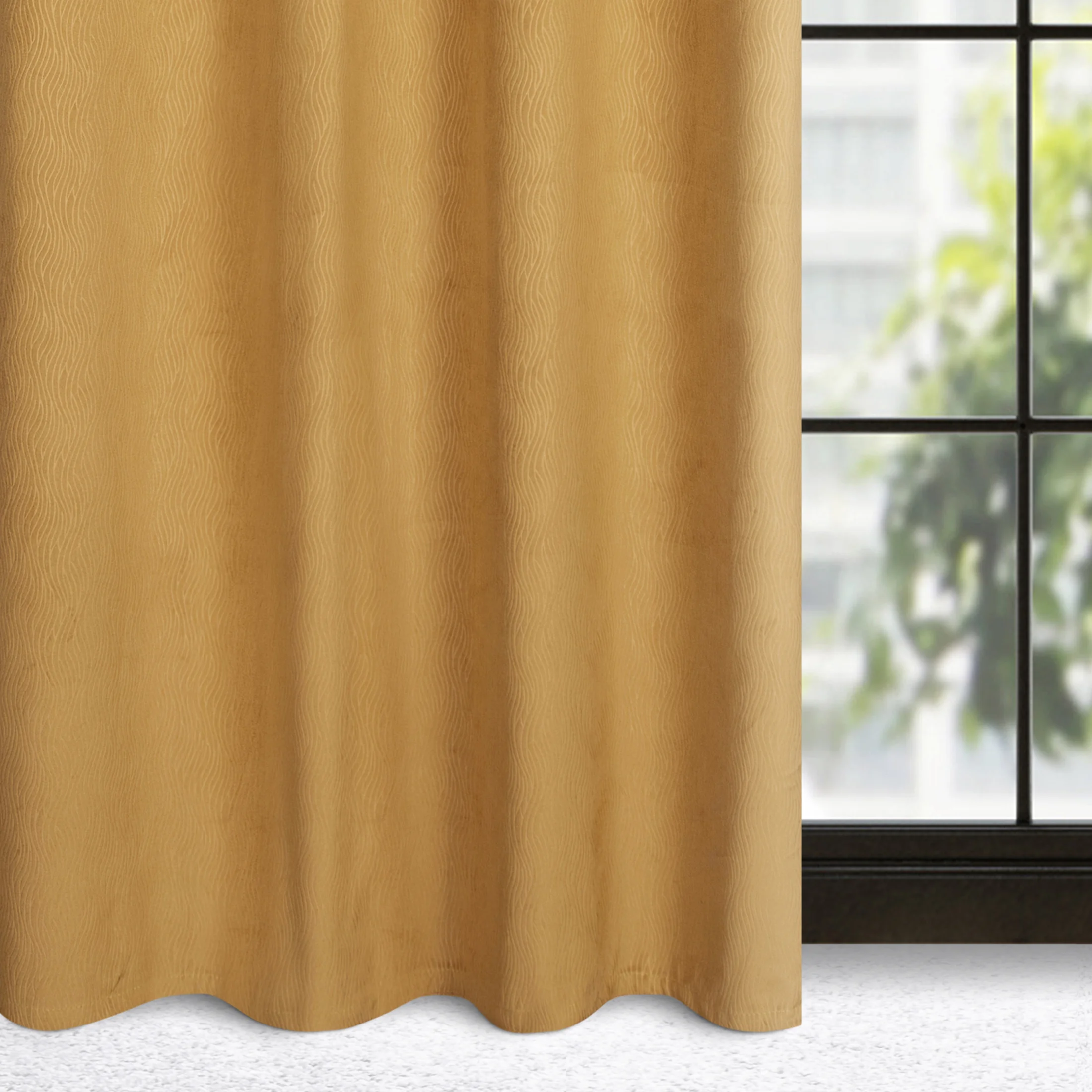 Zasłona żółta z wytłaczanego welwetu 140x250 cm przelotka - LILI | eurofirany