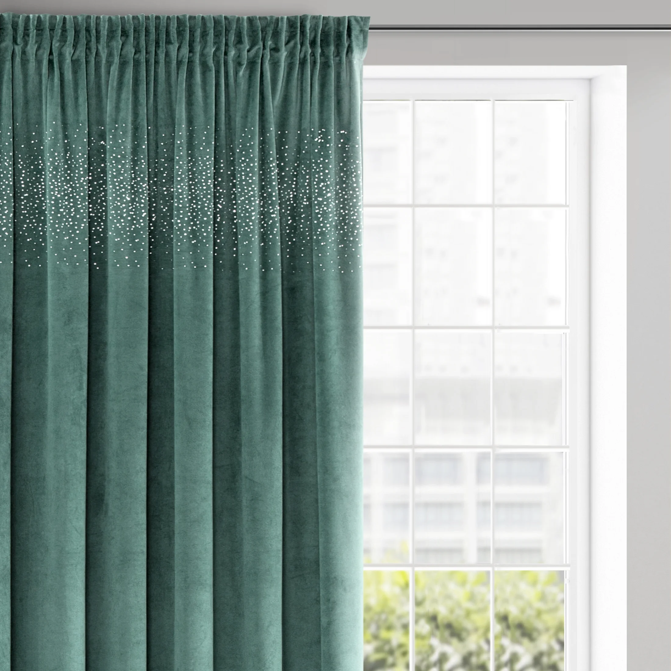 Zasłona welwetowa ciemnoturkusowa z kryształami 140x270 cm taśma - AURORA | eurofirany