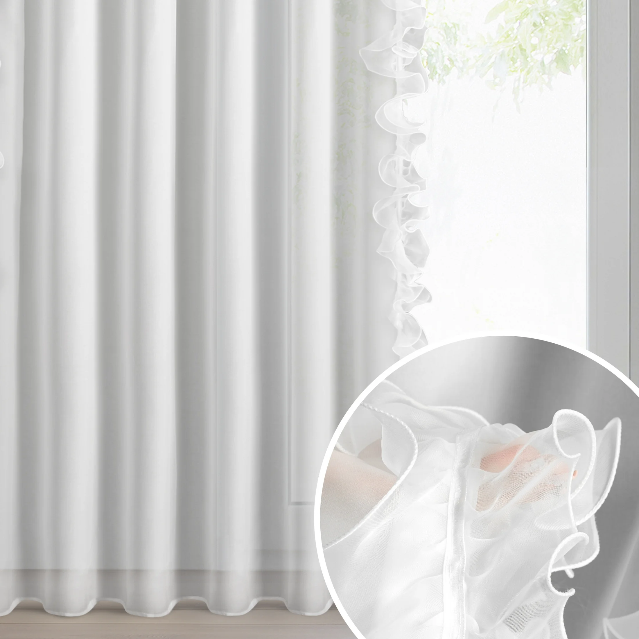 Firana biała z szyfonu zdobiona falbaną na brzegach 140x270 cm taśma - GABRIELA | eurofirany