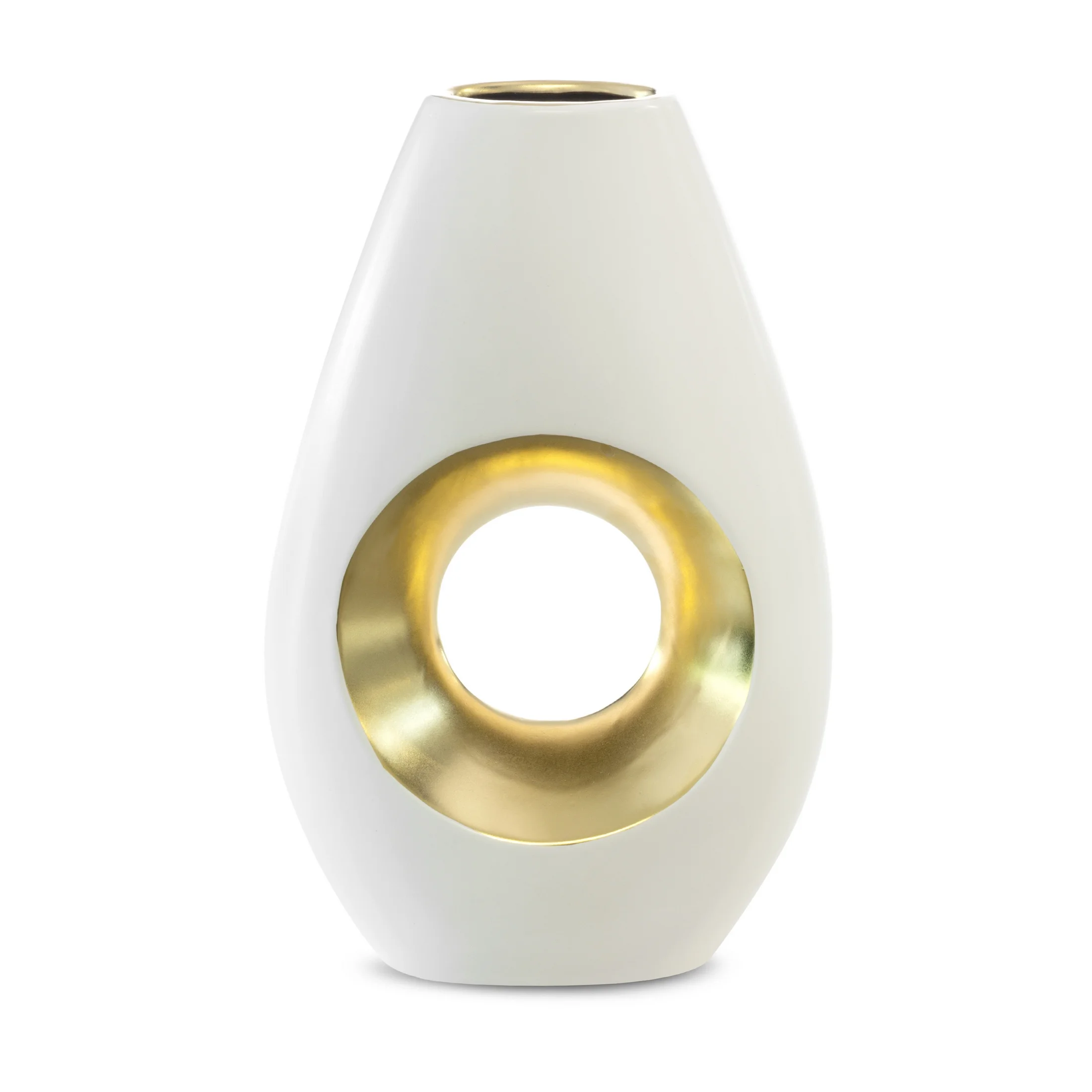Wazon ceramiczny MIRA z otworem biało-złoty | eurofirany