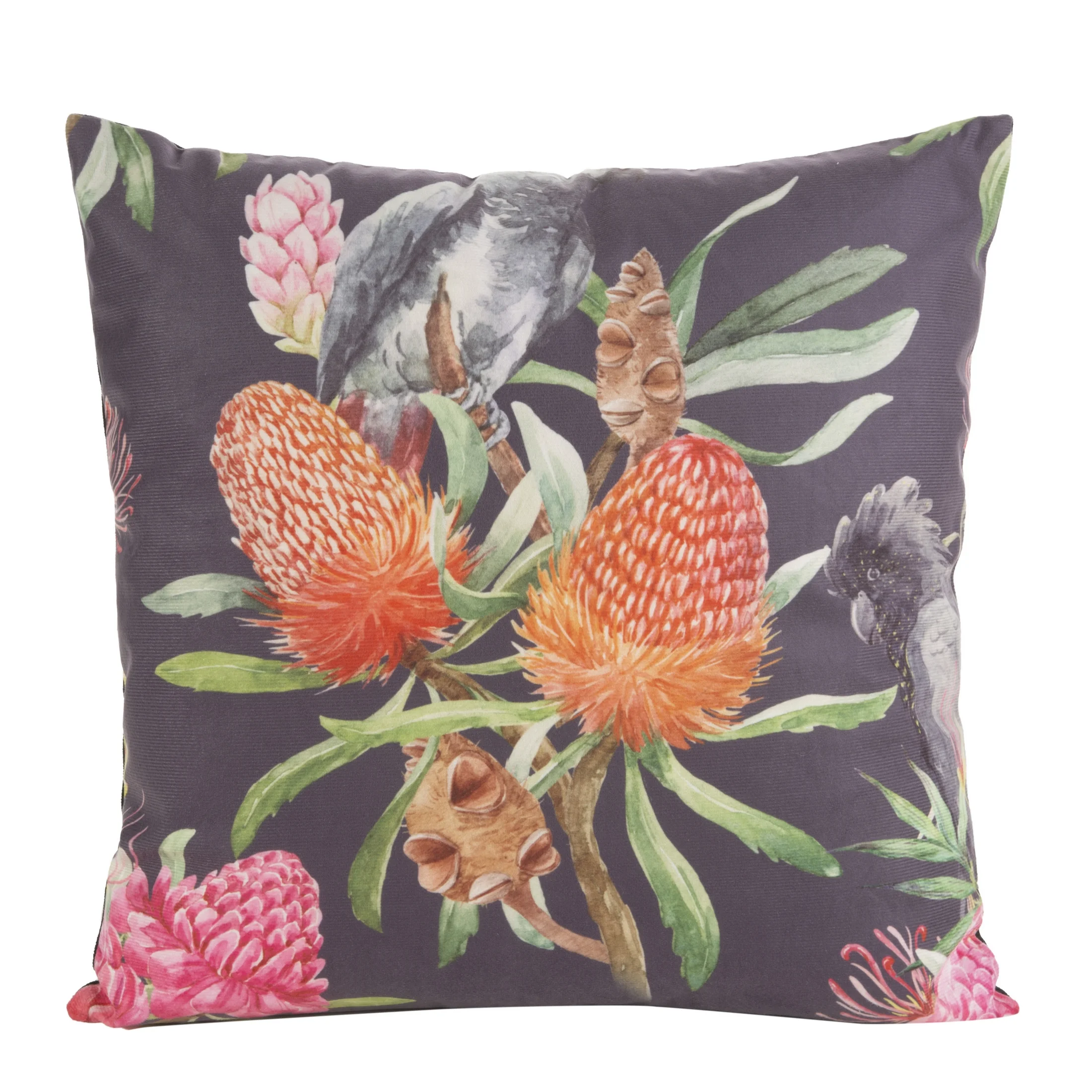 Poszewka na poduszkę 45x45 cm welwetowa czarno, czerwona z motywem egzotycznych kwiatów MINK | eurofirany