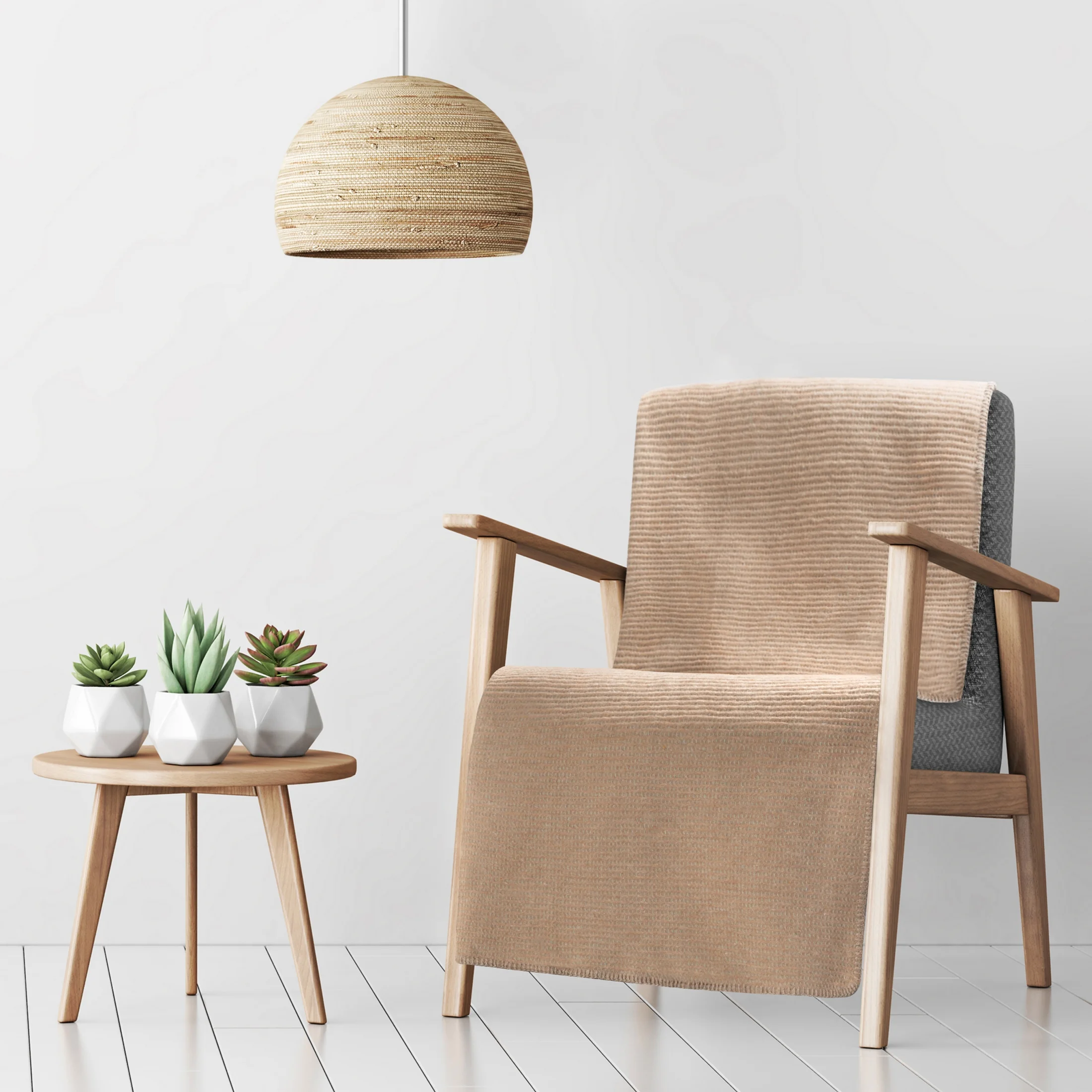 Narzuta na fotel-koc bawełniana 70x160 cm beżowa ze strukturalnym wzorem 3D AMBER Design 91 | eurofirany