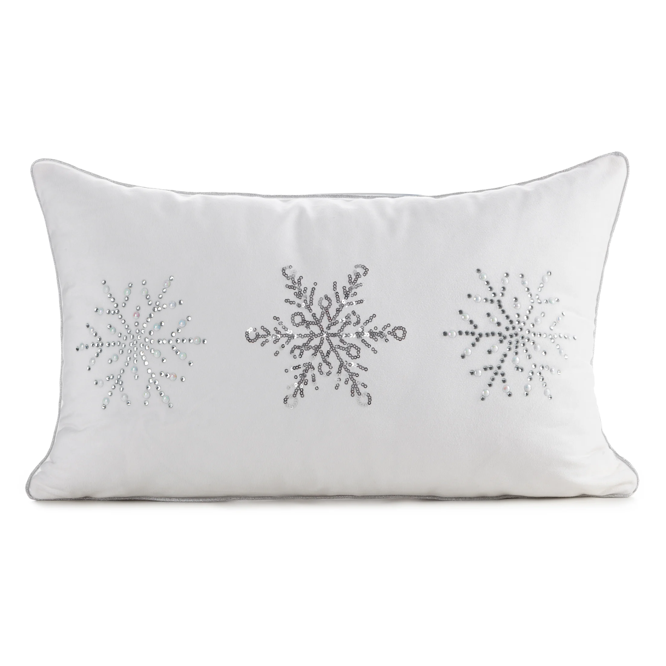 Poszewka na poduszkę świąteczna 30x50 cm biało, srebrna zdobiona diamencikami | eurofirany
