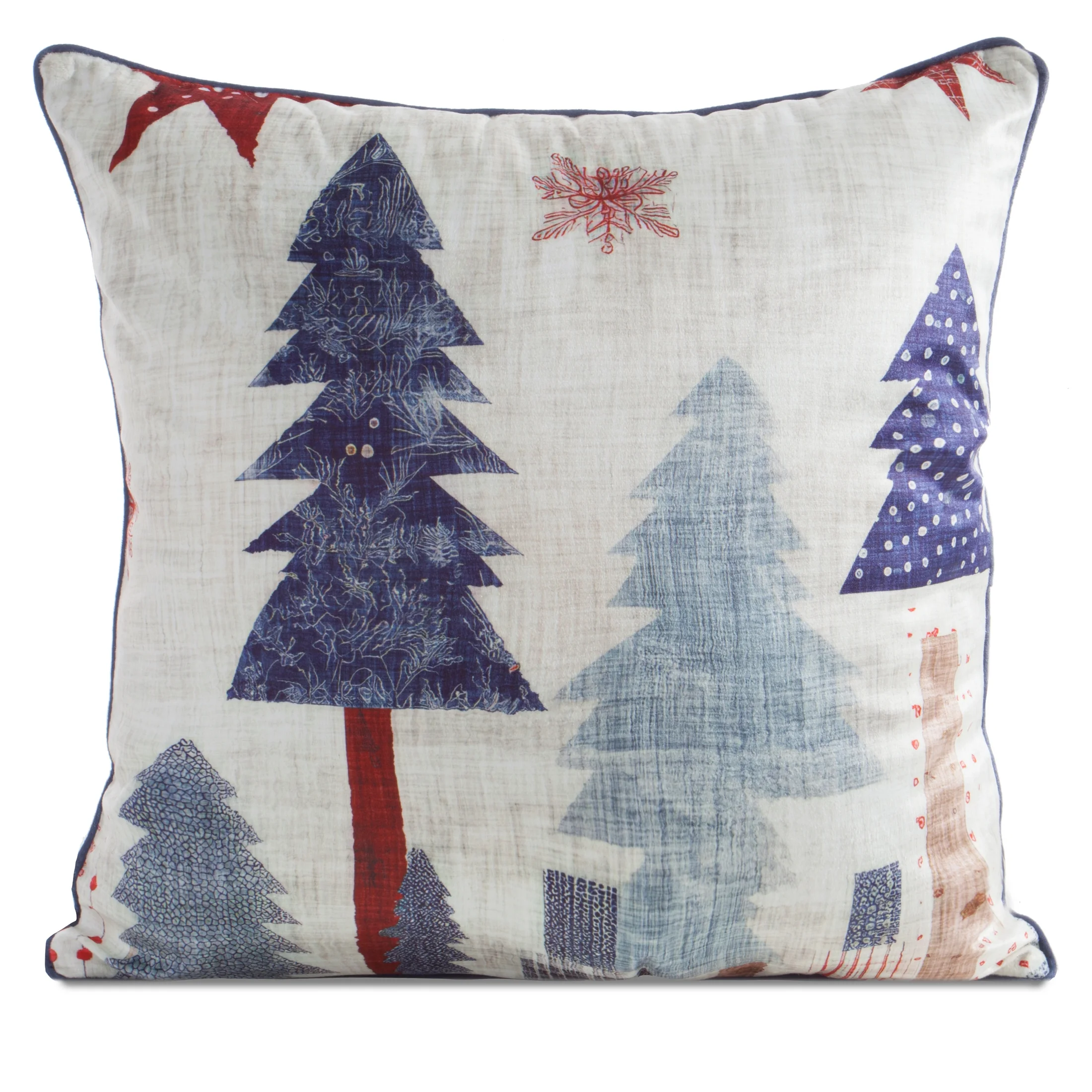 Poszewka na poduszkę świąteczna 45x45 cm biało, granatowa zdobiona uroczym nadrukiem i elegancką wypustką | eurofirany