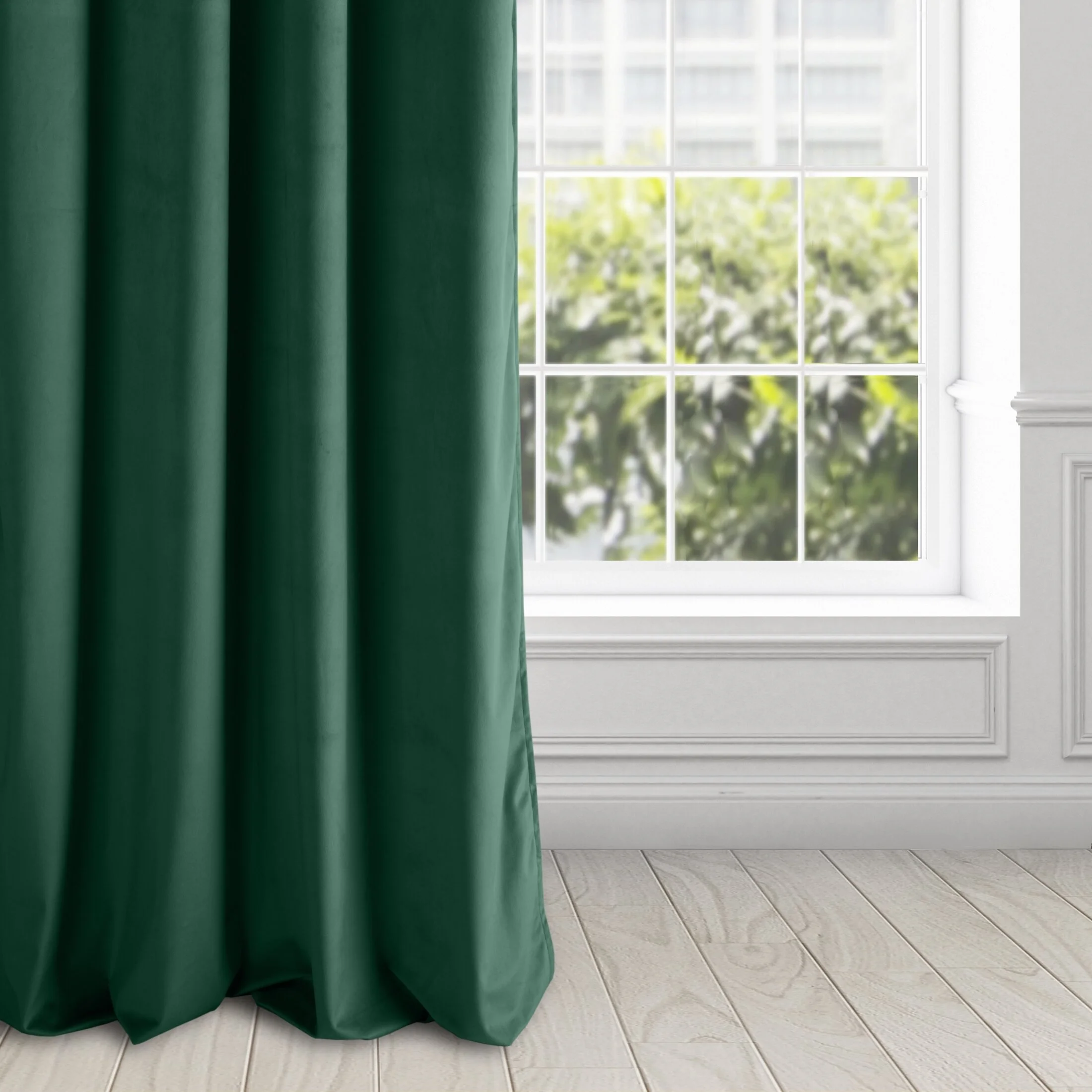 Zasłona ciemnozielona z gładkiego welwetu 140x250 cm przelotka - PIERRE | eurofirany