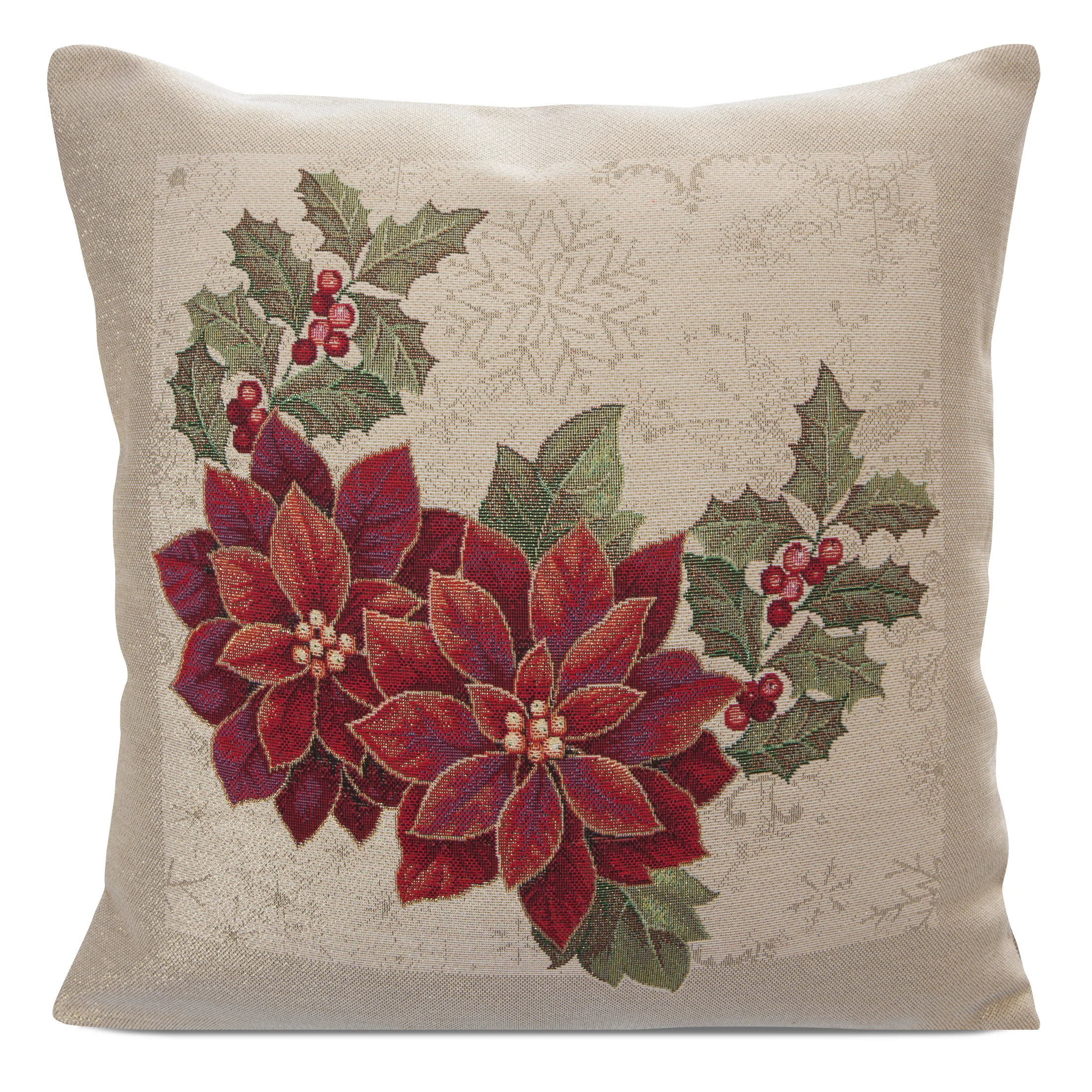 Poszewka na poduszkę 45x45 cm gobelinowa naturalno, czerwona z motywem świątecznym GOB | eurofirany