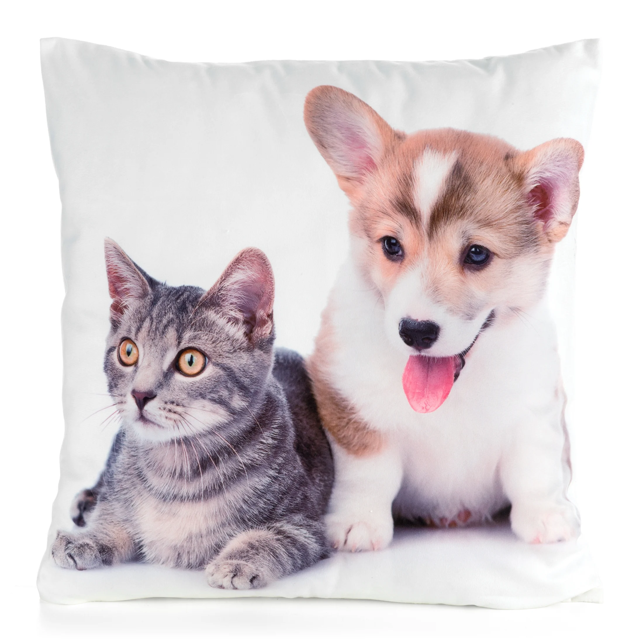 Poszewka na poduszkę 45x45 cm welwetowa biało, szara zdobiona nadrukiem zwierzęcym ANIMAL | eurofirany