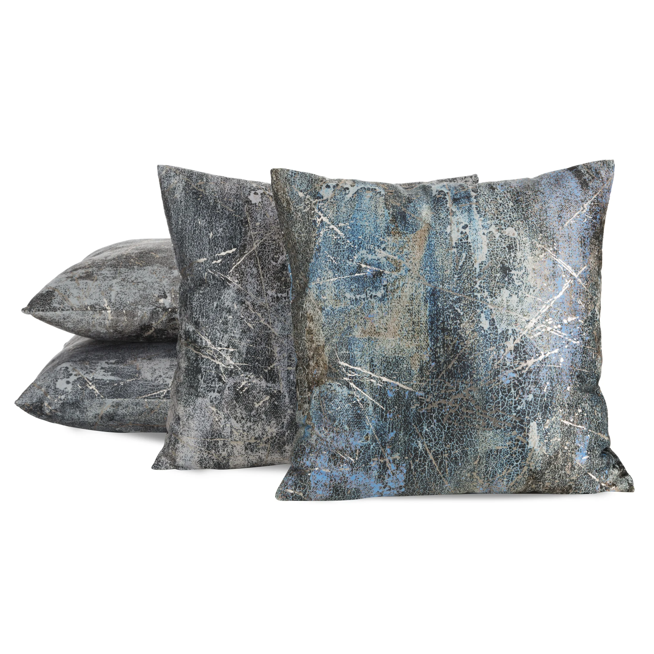 Poszewka na poduszkę 45x45 cm welwetowa srebrna zdobiona metalicznym wzorem ESTER