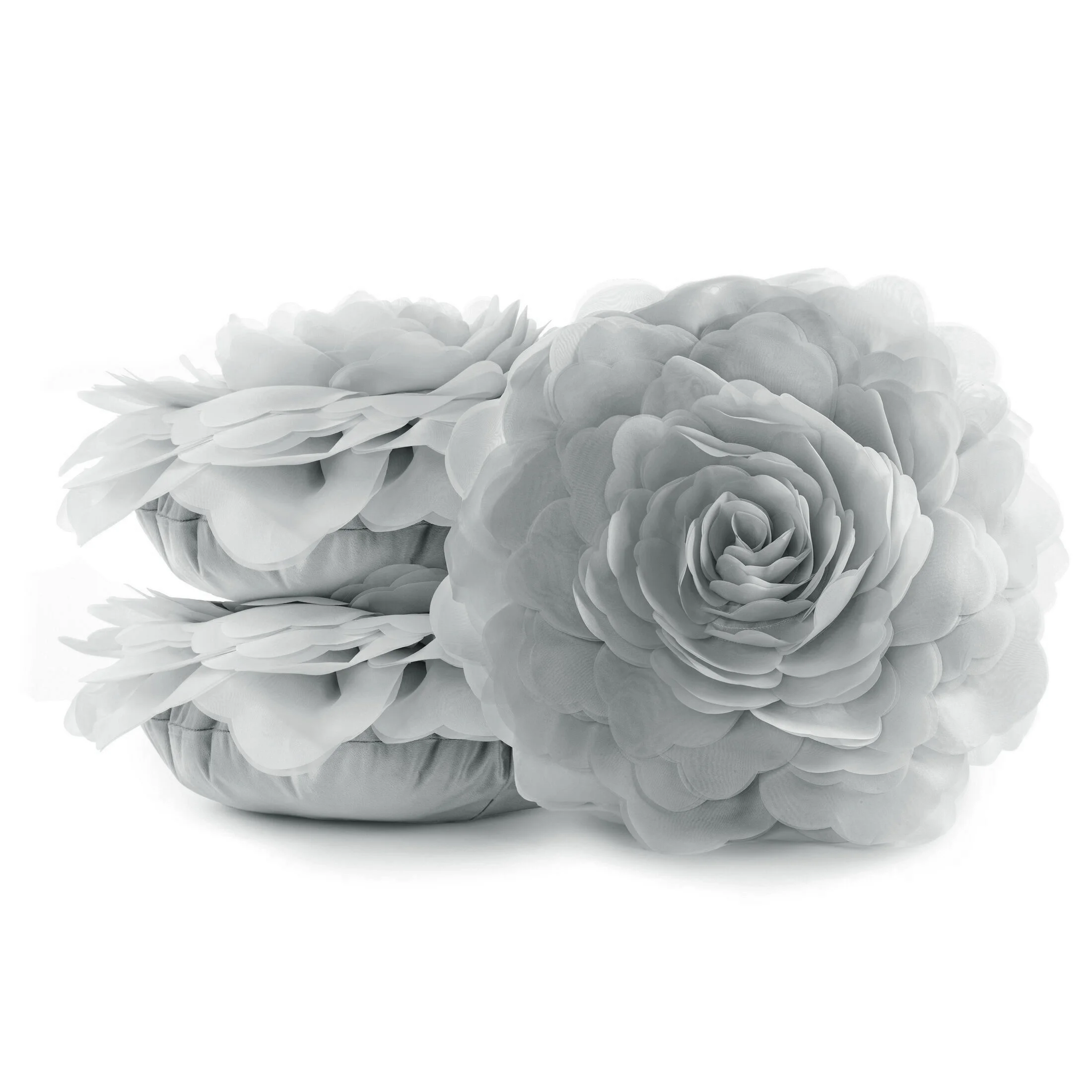 Okrągła poszewka o średnicy 40 cm srebrna z ozdobnym kwiatem 3D FLORES 6