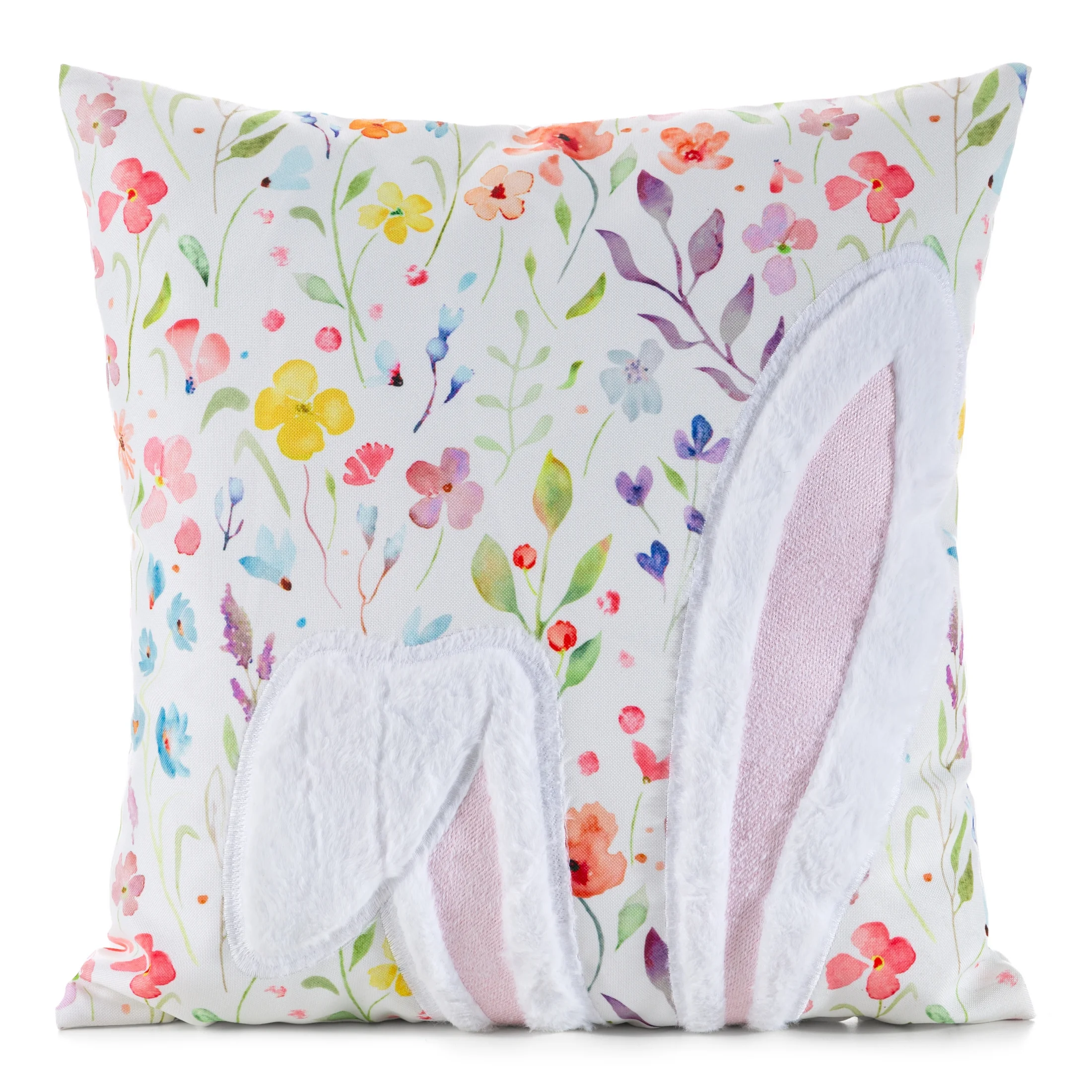 Poszewka na poduszkę 45x45 cm welwetowa biało, pudrowa zdobiona puszystą aplikacją WIOSNA 02 | eurofirany