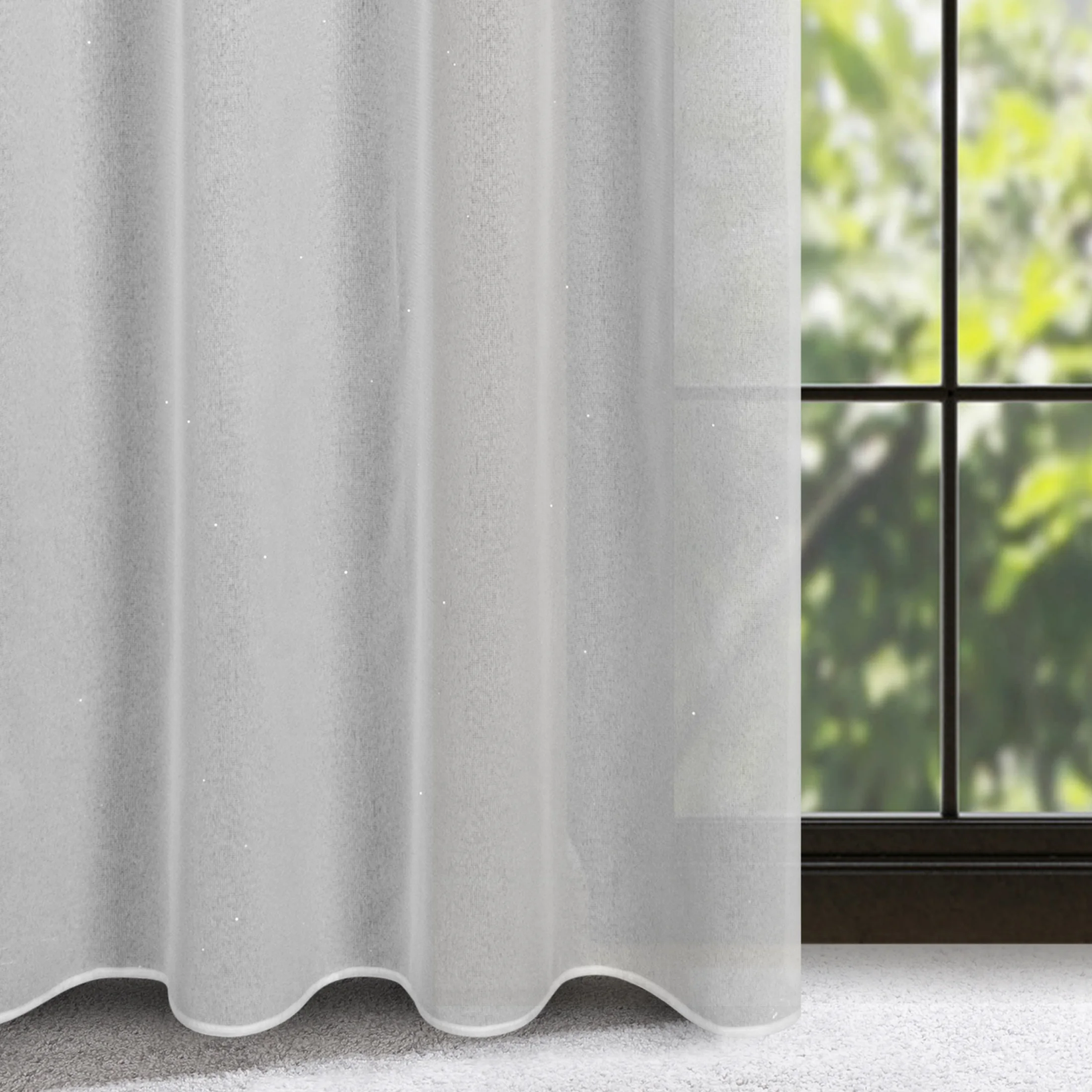 Firana biała o strukturze deszczyku z błyszczącą nicią 140x250 cm przelotka - KEJTI | eurofirany