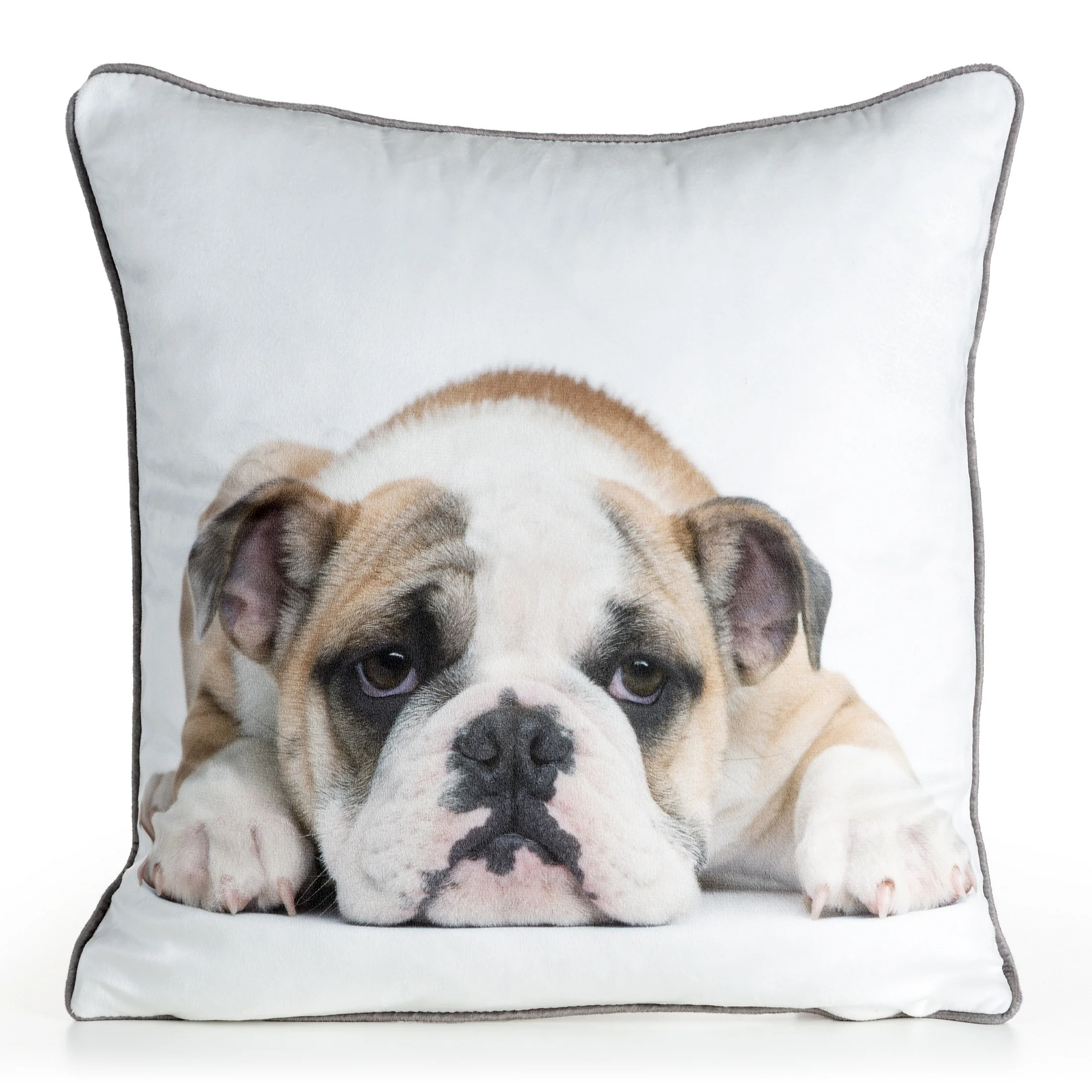 Poszewka na poduszkę 45x45 cm welwetowa biała, jasnoniebieska z motywem psa ANIMAL 81 | eurofirany