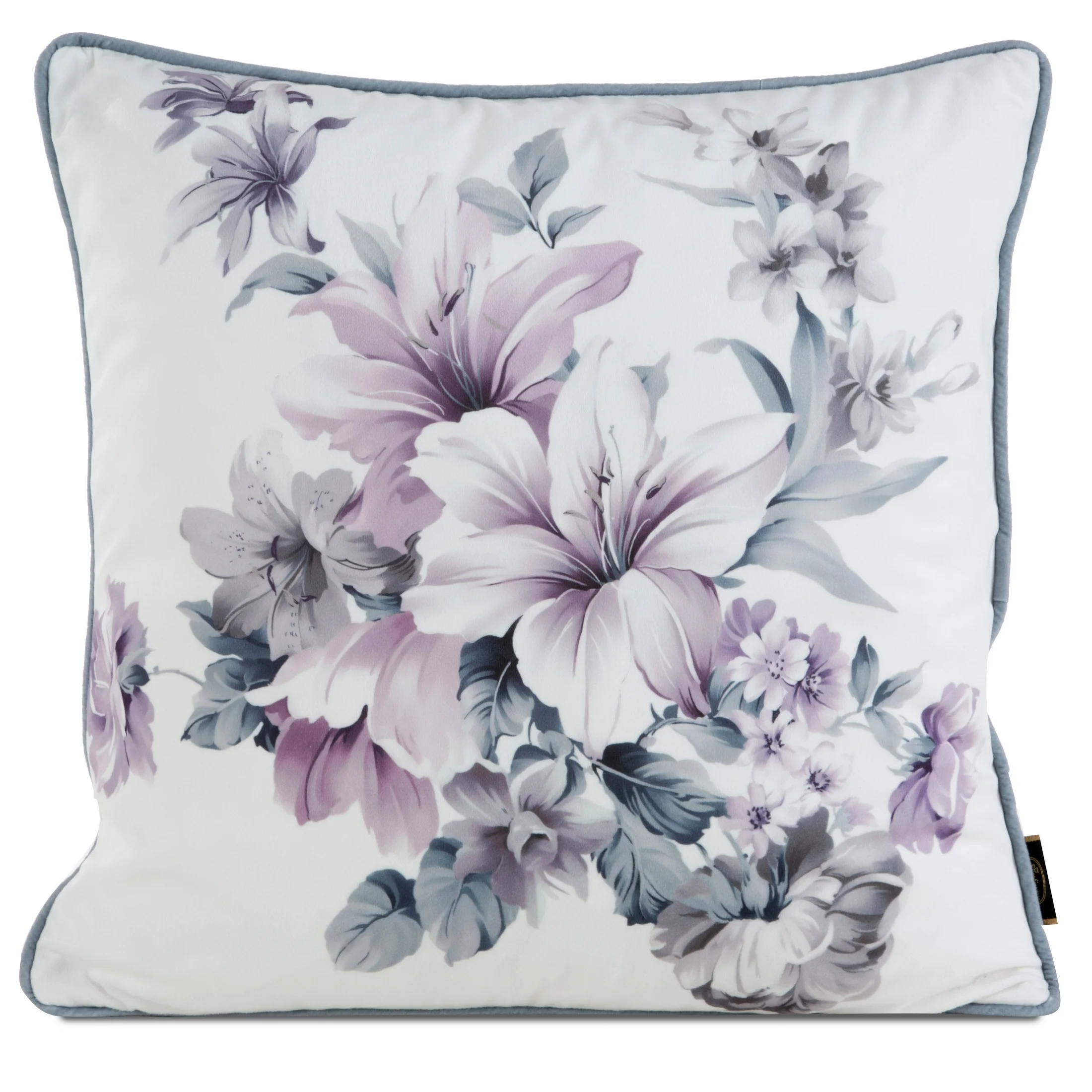 Poszewka na poduszkę 45x45 cm welwetowa, kremowo fioletowa, dwustronna z motywem kwiatów Eurofirany Premium | eurofirany