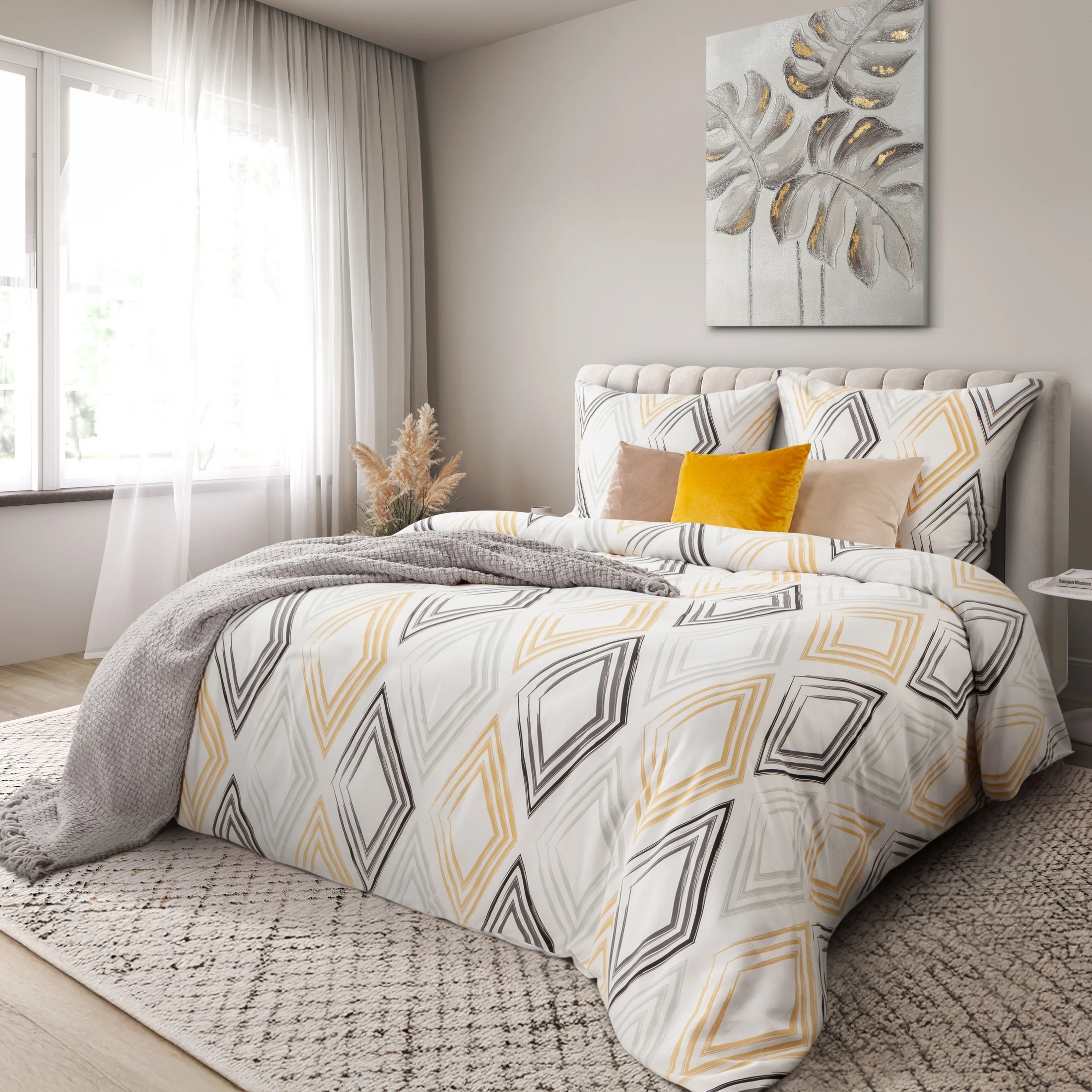 Pościel 220x200 cm bawełniana kolor biały, czarny z wzorem geometrycznym styl nowoczesny SPRING 35 | eurofirany