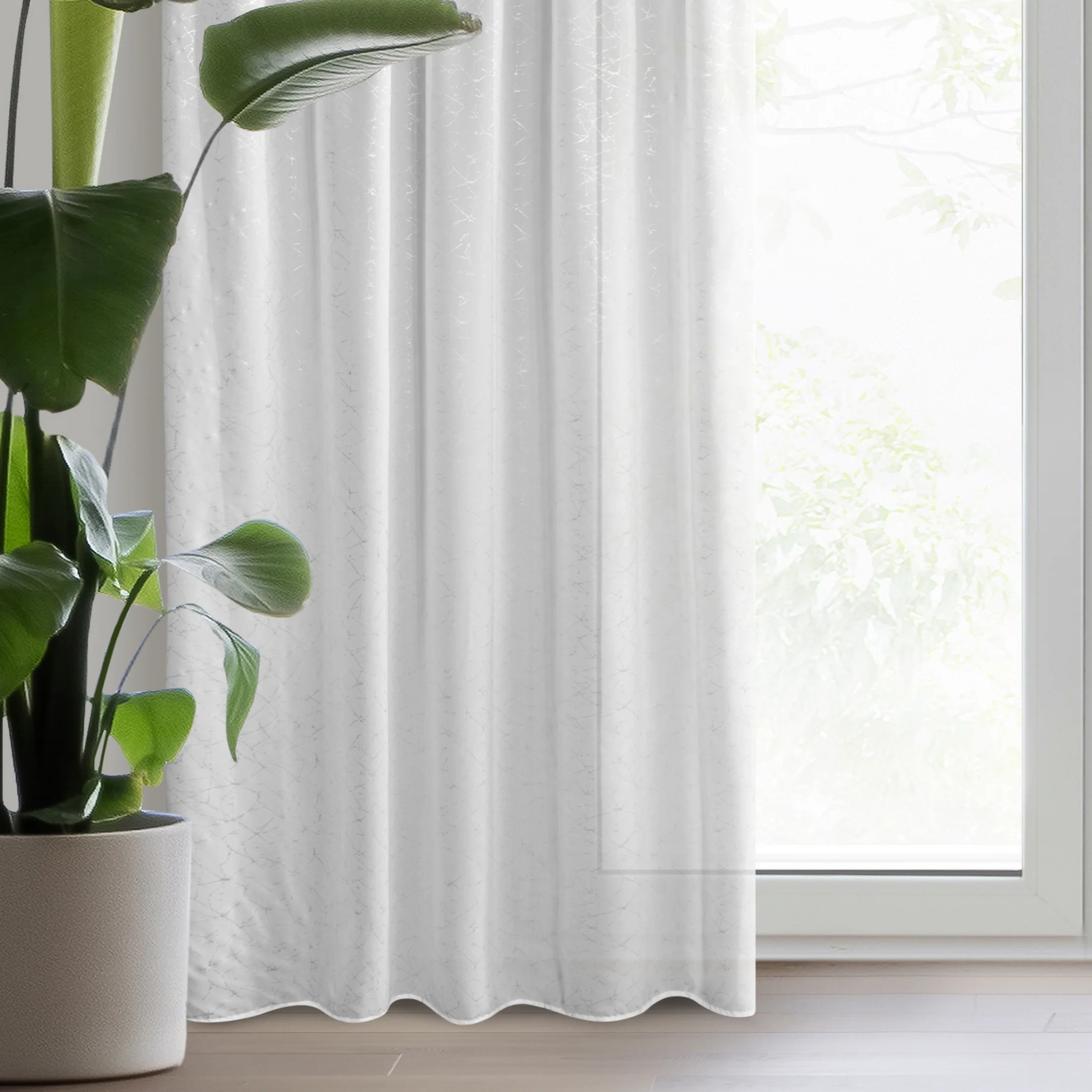 Firana biała z srebrnym nieregularnym wzorem 140x270 cm taśma ROXI | eurofirany