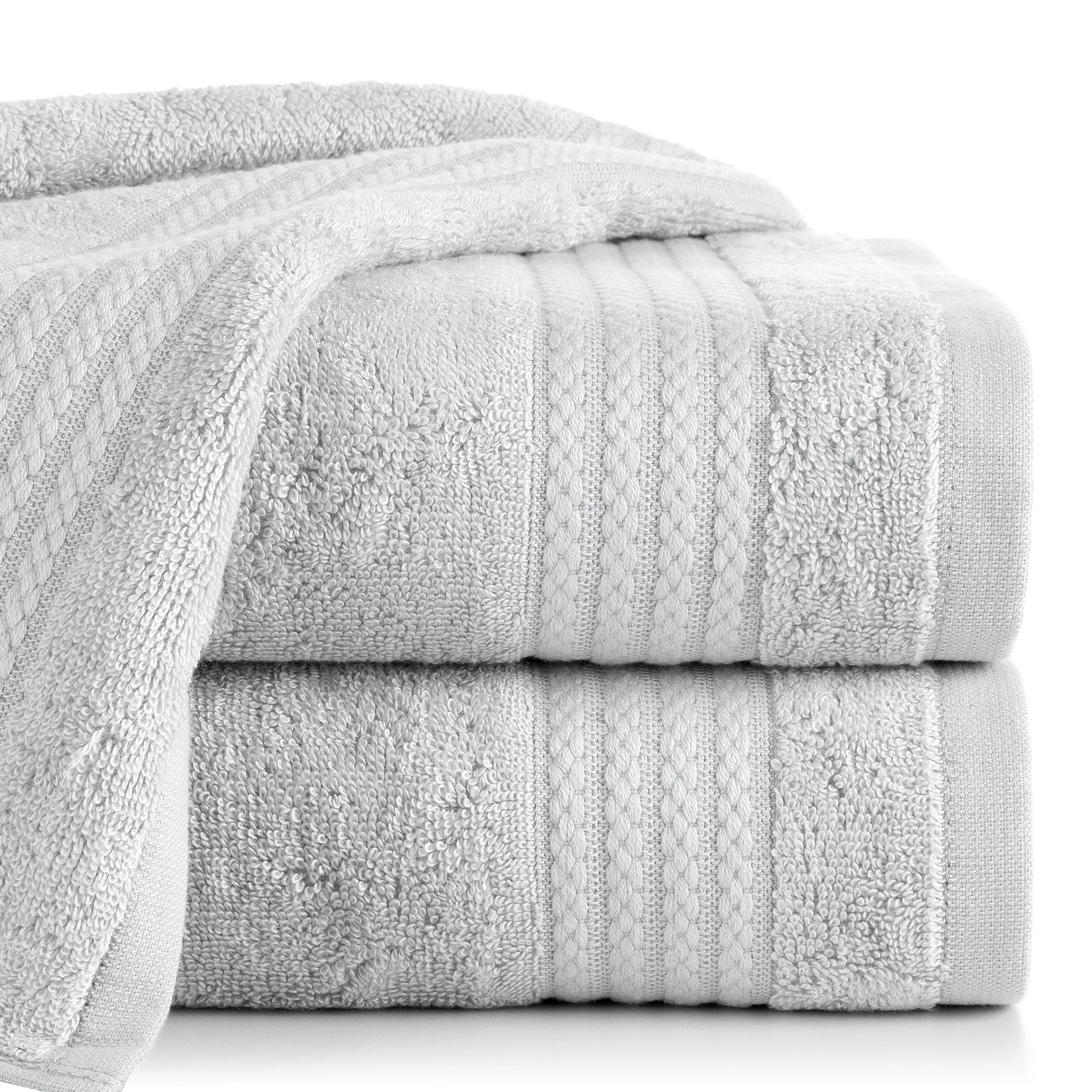 Ręcznik kąpielowy 50x90 cm bawełniany kolor srebrny zdobiony błyszczącą bordiurą 550 g/m2 LARIS