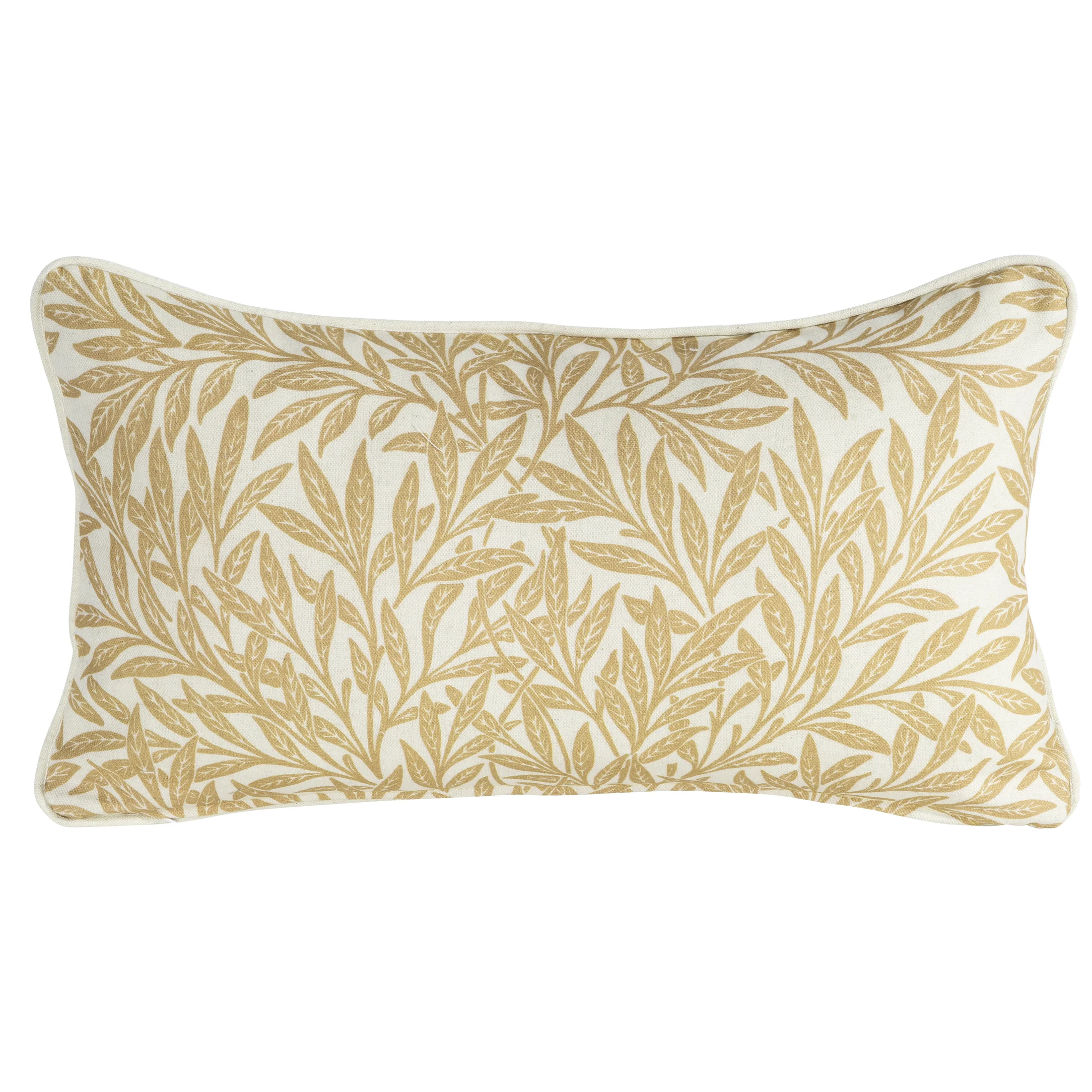 Poszewka na poduszkę 30x50 cm bawełniana z dodatkiem lnu żółto, kremowa zdobiona nadrukiem roślinnym LEN | eurofirany