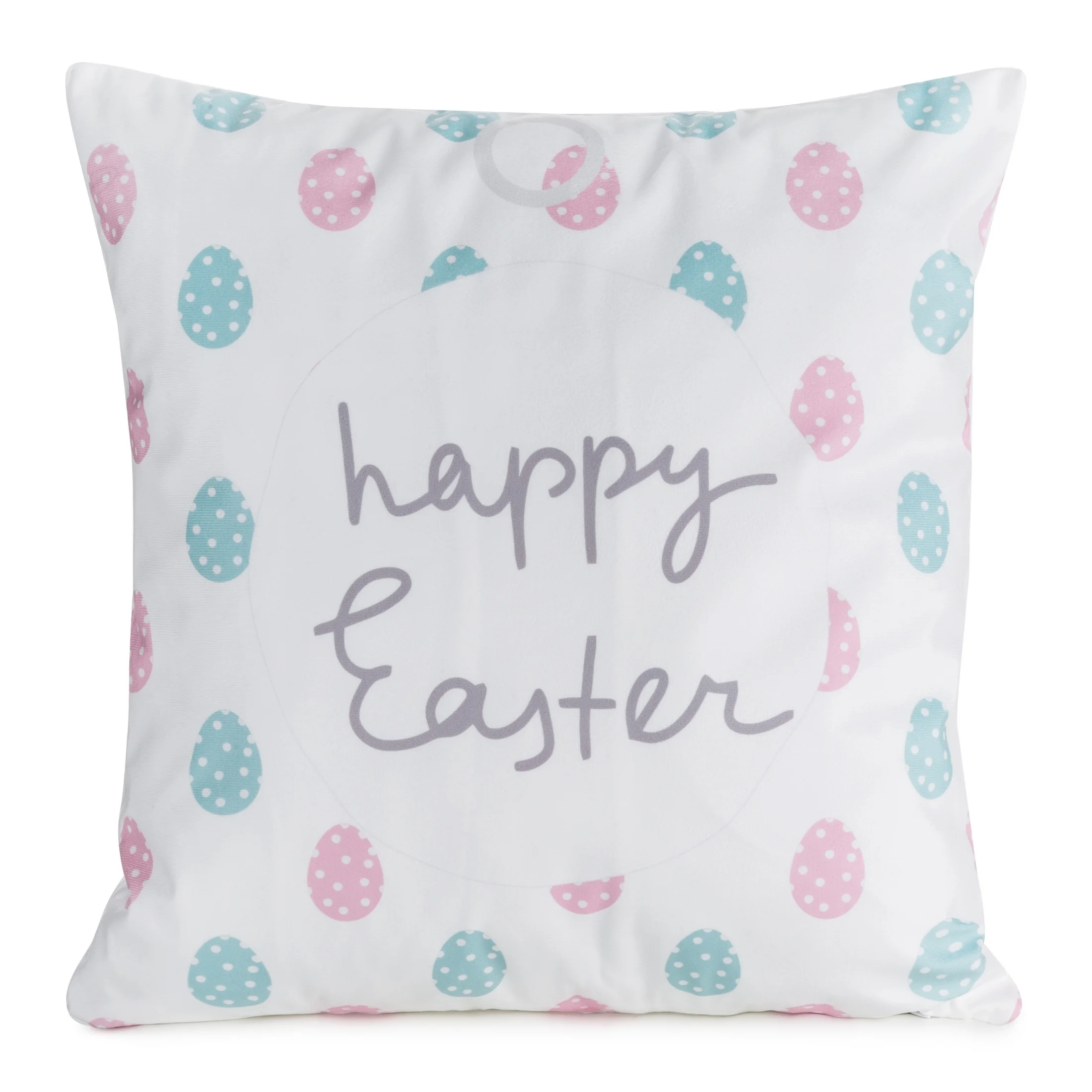 Poszewka na poduszkę 45x45 cm z weluru, biało, niebieska z motywem wielkanocnych pisanek WIOSNA 9