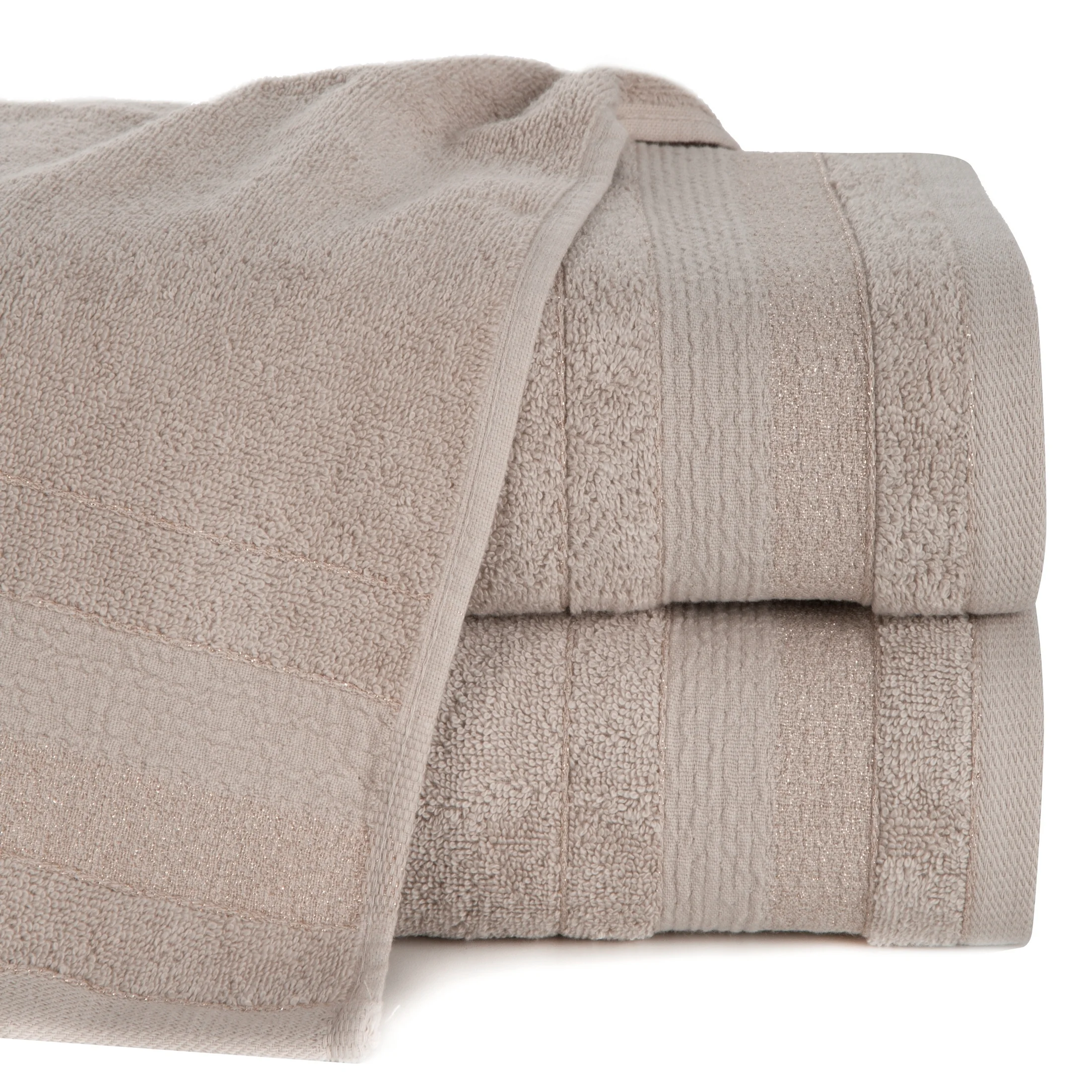 Ręcznik do rąk 30x50 cm bawełniany kolor beżowy w pasy przetykany błyszczącą nici 500 g/m2 APRIL