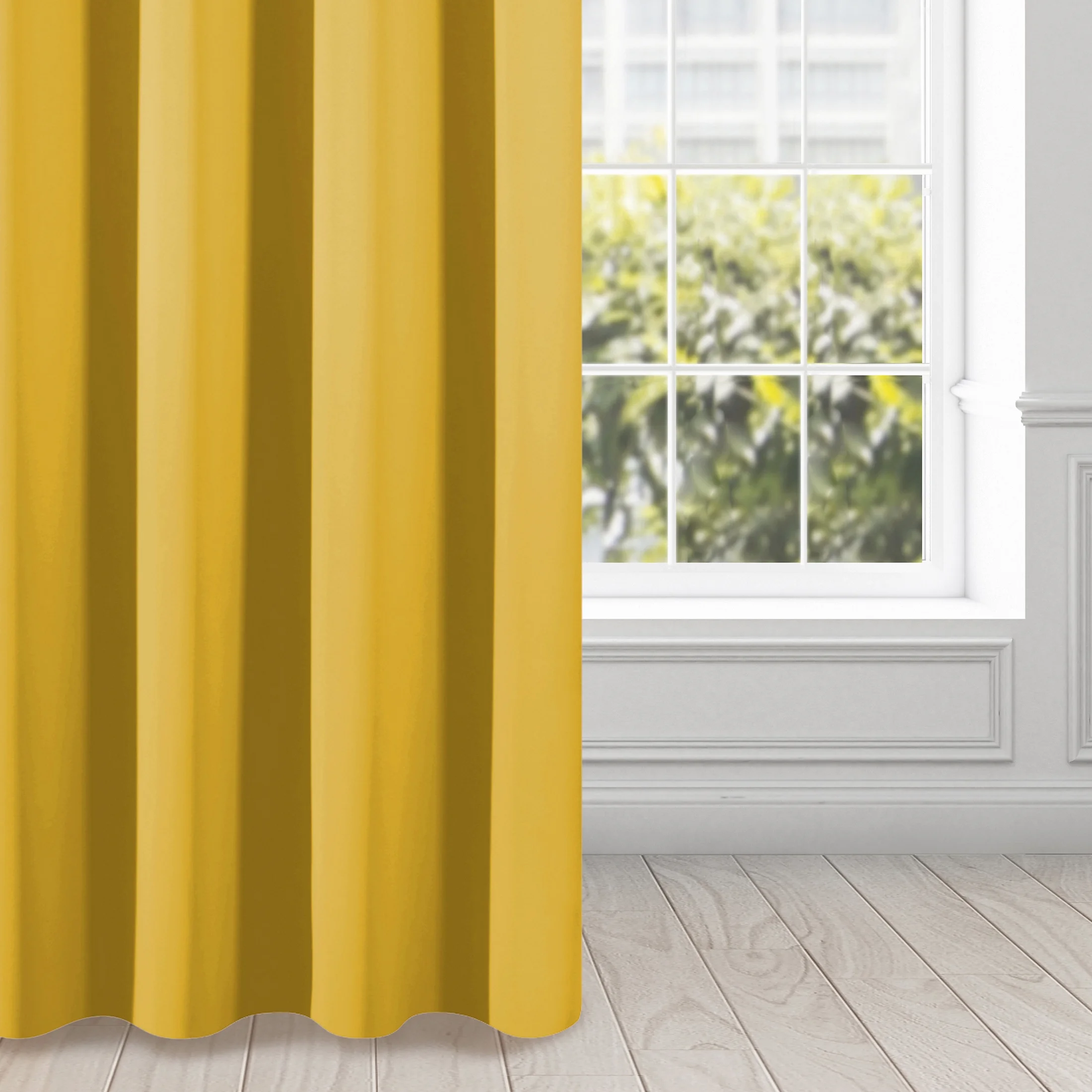 Zasłona musztardowa z gładkiej matowej tkaniny zaciemniającej 135x250 cm przelotka - BLACKOUT | eurofirany
