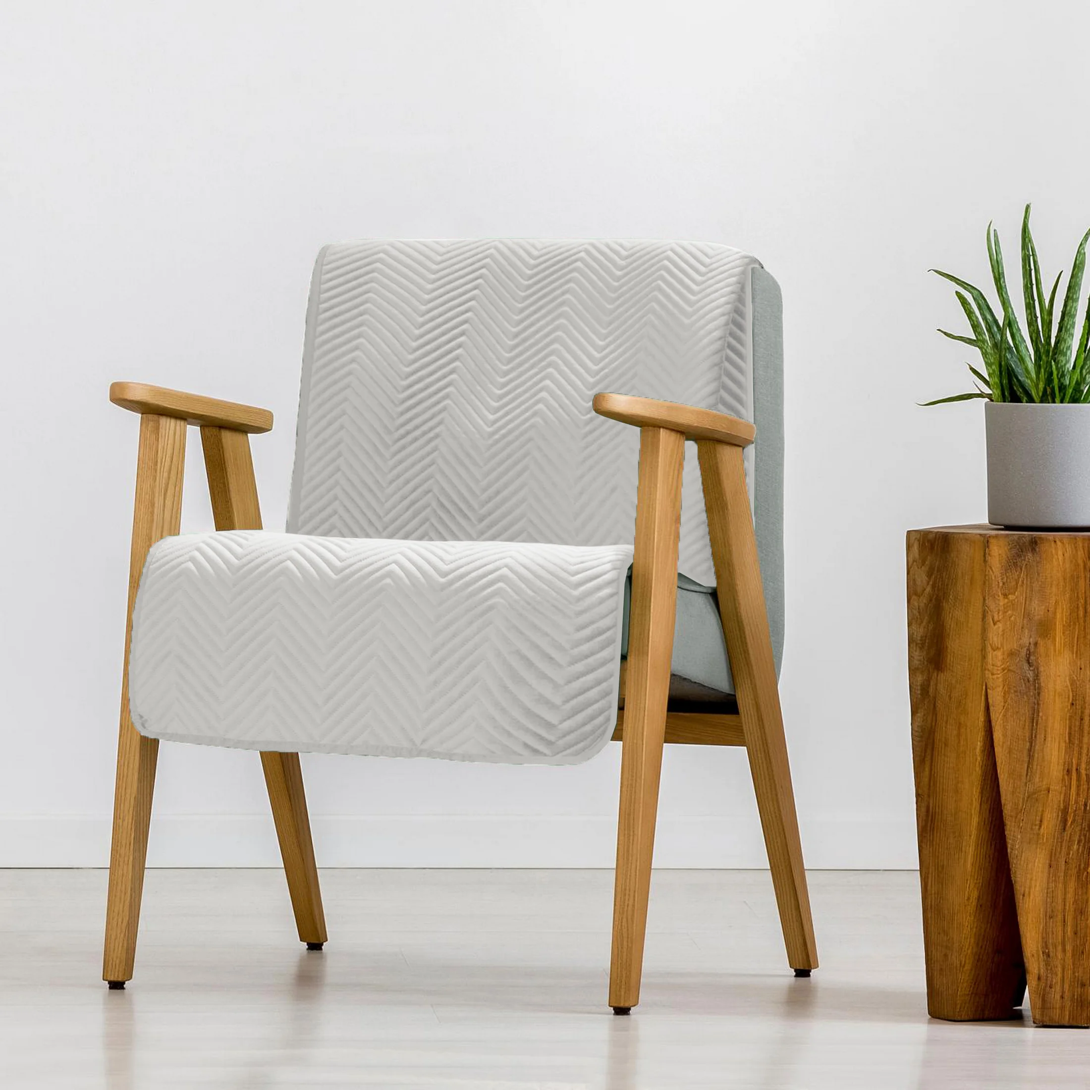 Narzuta welwetowa na fotel biała 70x160 cm pikowana w jodełkę metodą hot press SOFIA Eurofirany Premium | eurofirany