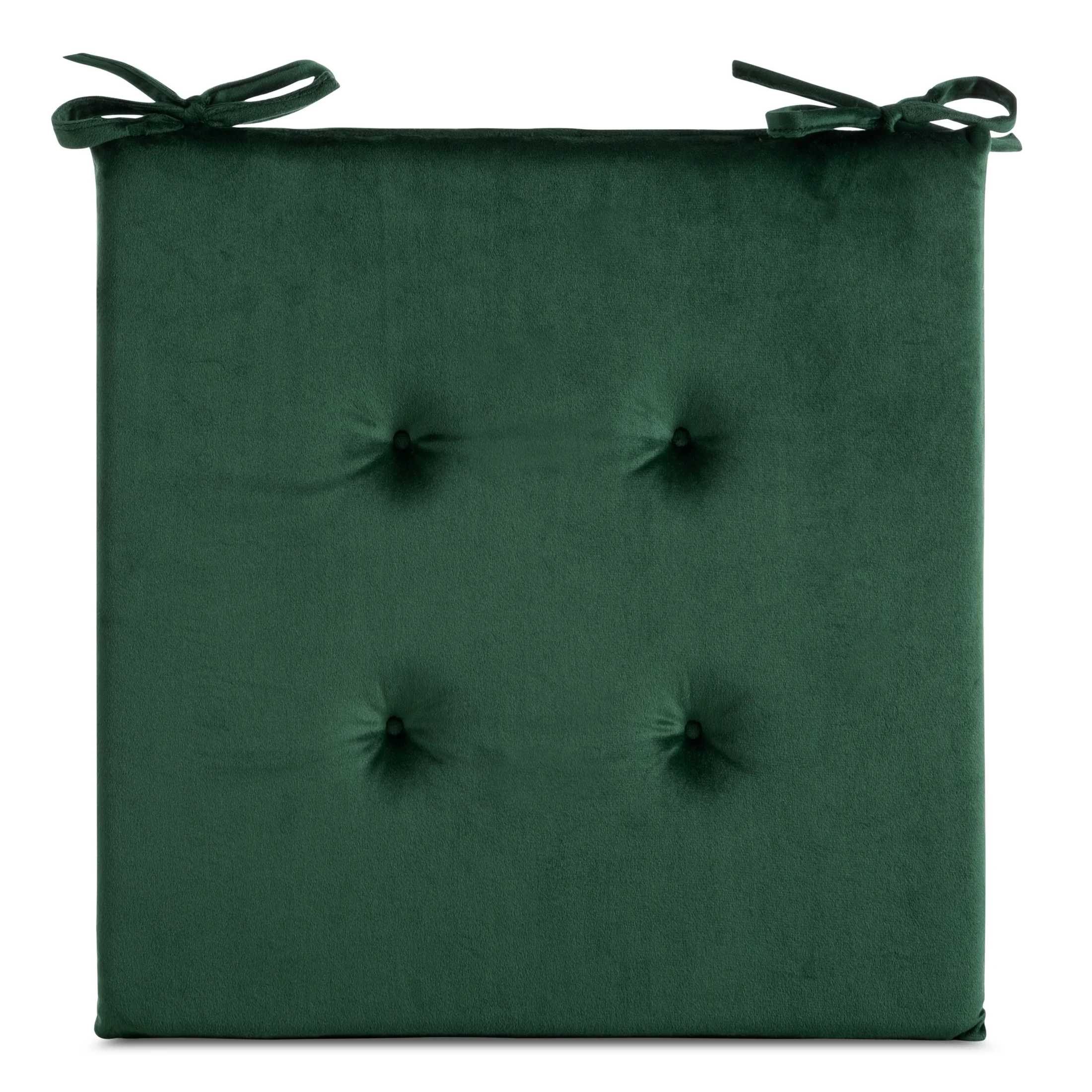 Poduszka na krzesło 40 x 40 x 3 cm welwetowa ciemnozielona z ozdobnym pikowaniem i praktycznymi troczkami GAJA